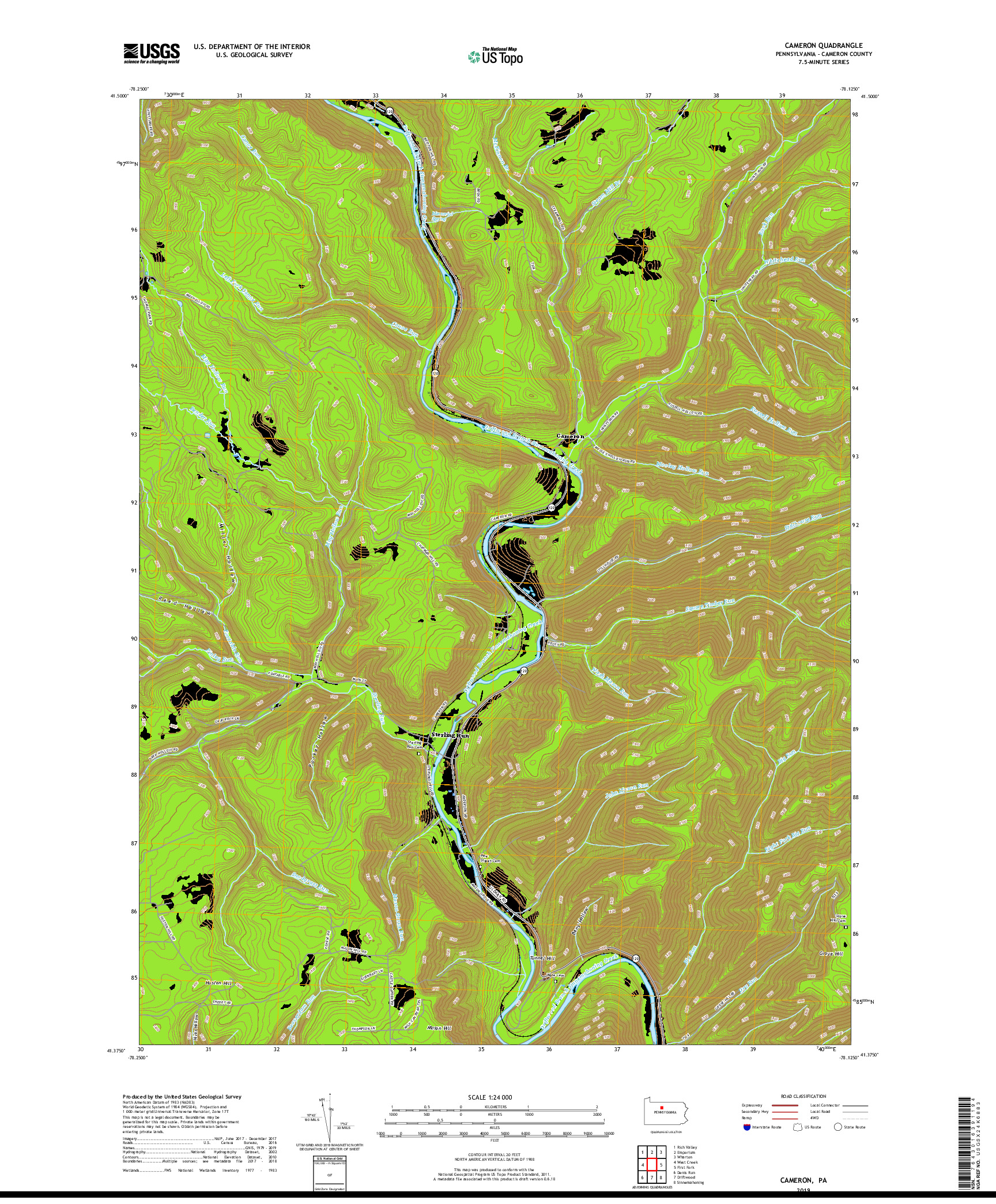 USGS US TOPO 7.5-MINUTE MAP FOR CAMERON, PA 2019