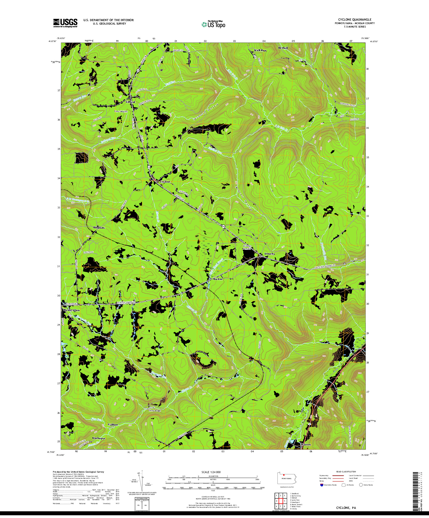 USGS US TOPO 7.5-MINUTE MAP FOR CYCLONE, PA 2019