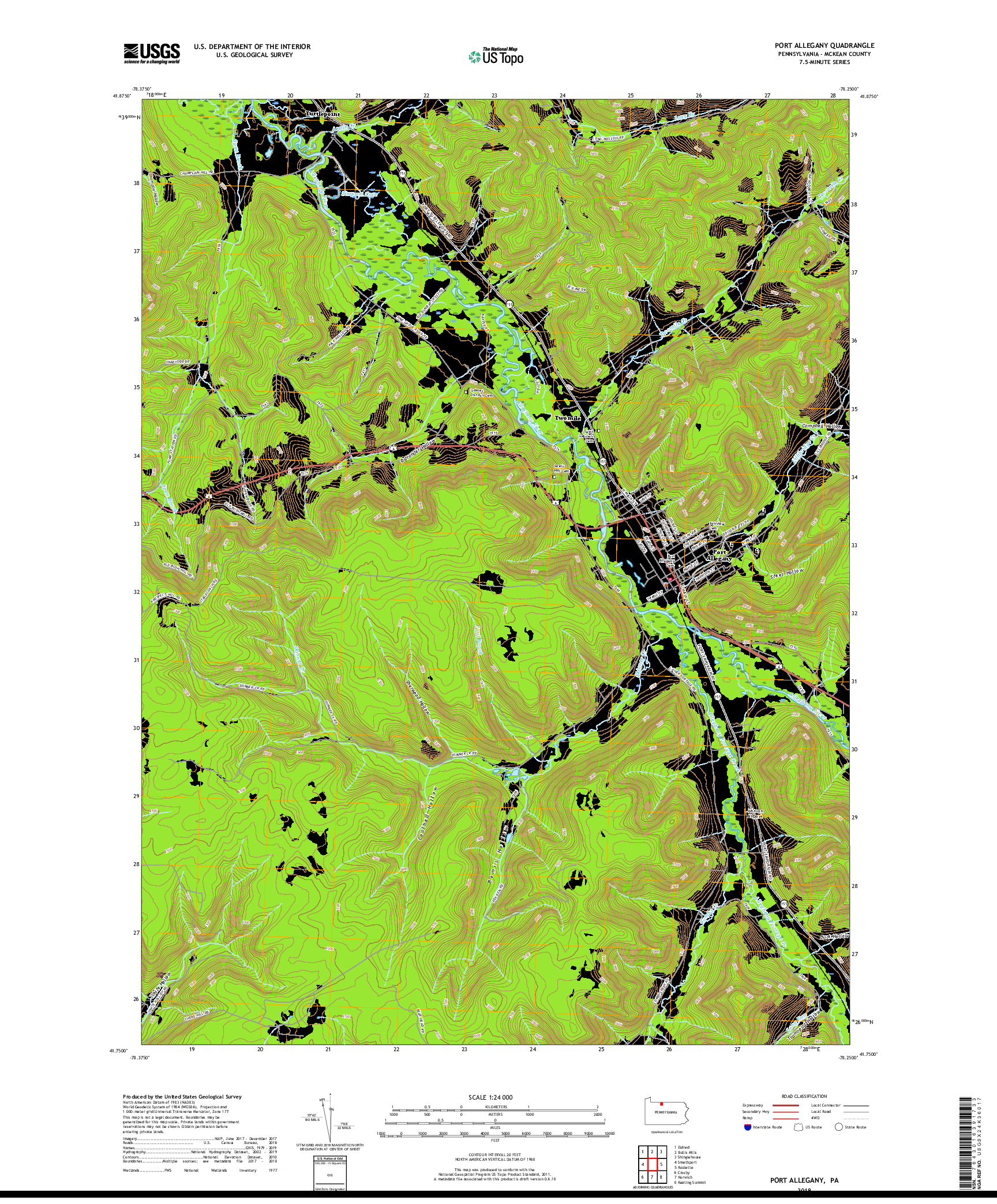 USGS US TOPO 7.5-MINUTE MAP FOR PORT ALLEGANY, PA 2019