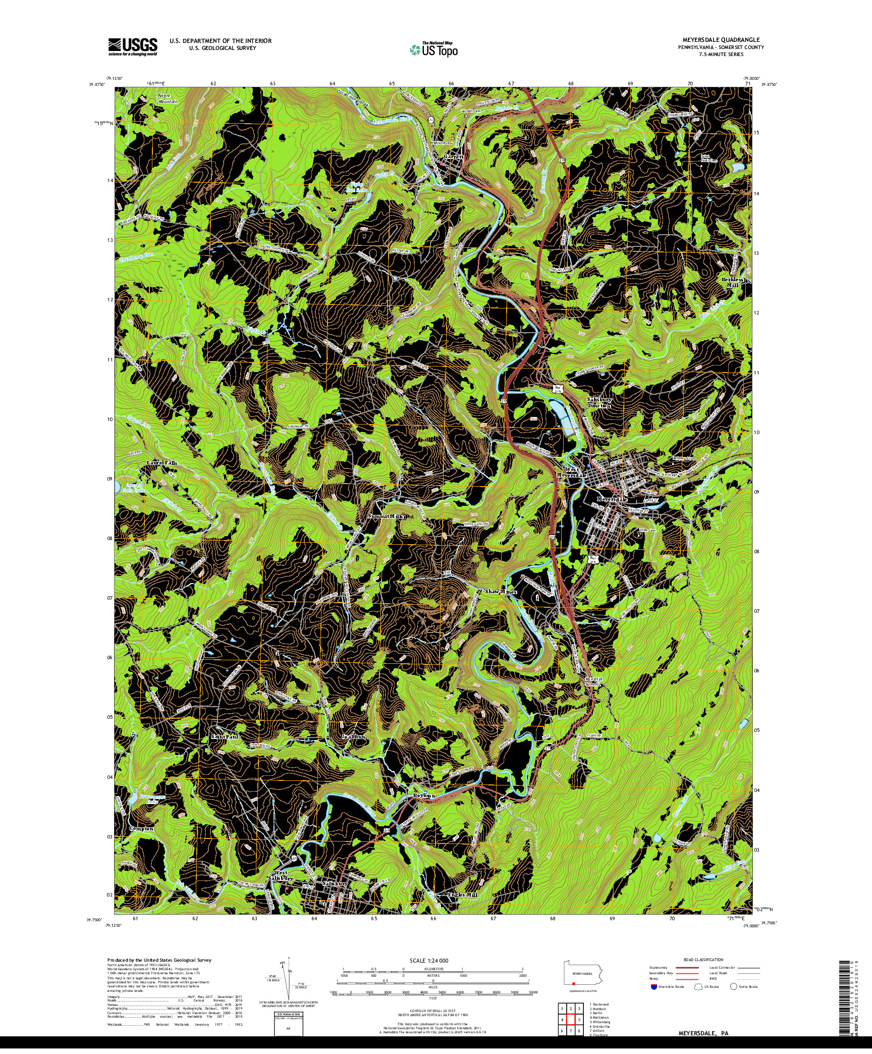 USGS US TOPO 7.5-MINUTE MAP FOR MEYERSDALE, PA 2019