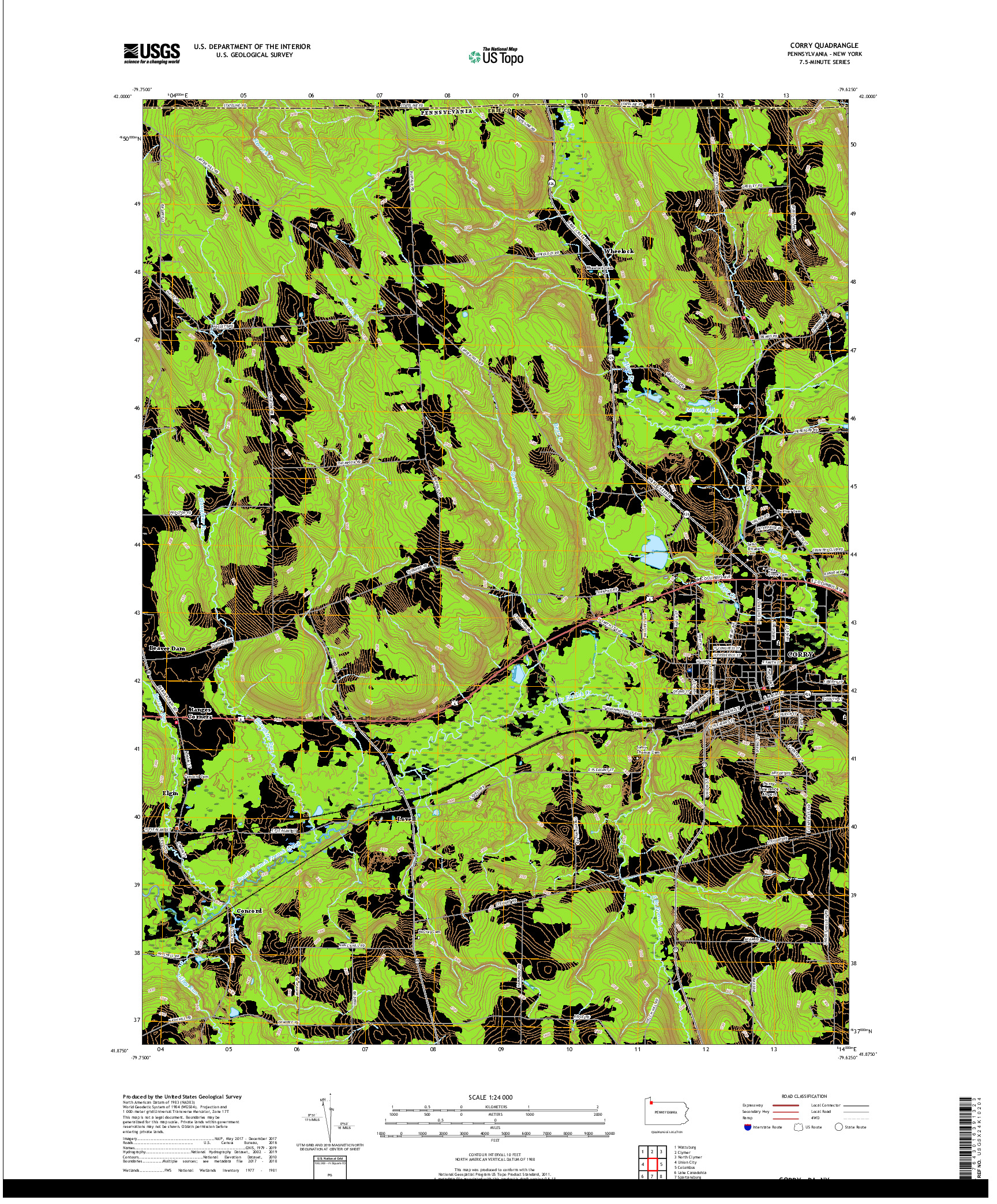 USGS US TOPO 7.5-MINUTE MAP FOR CORRY, PA,NY 2019