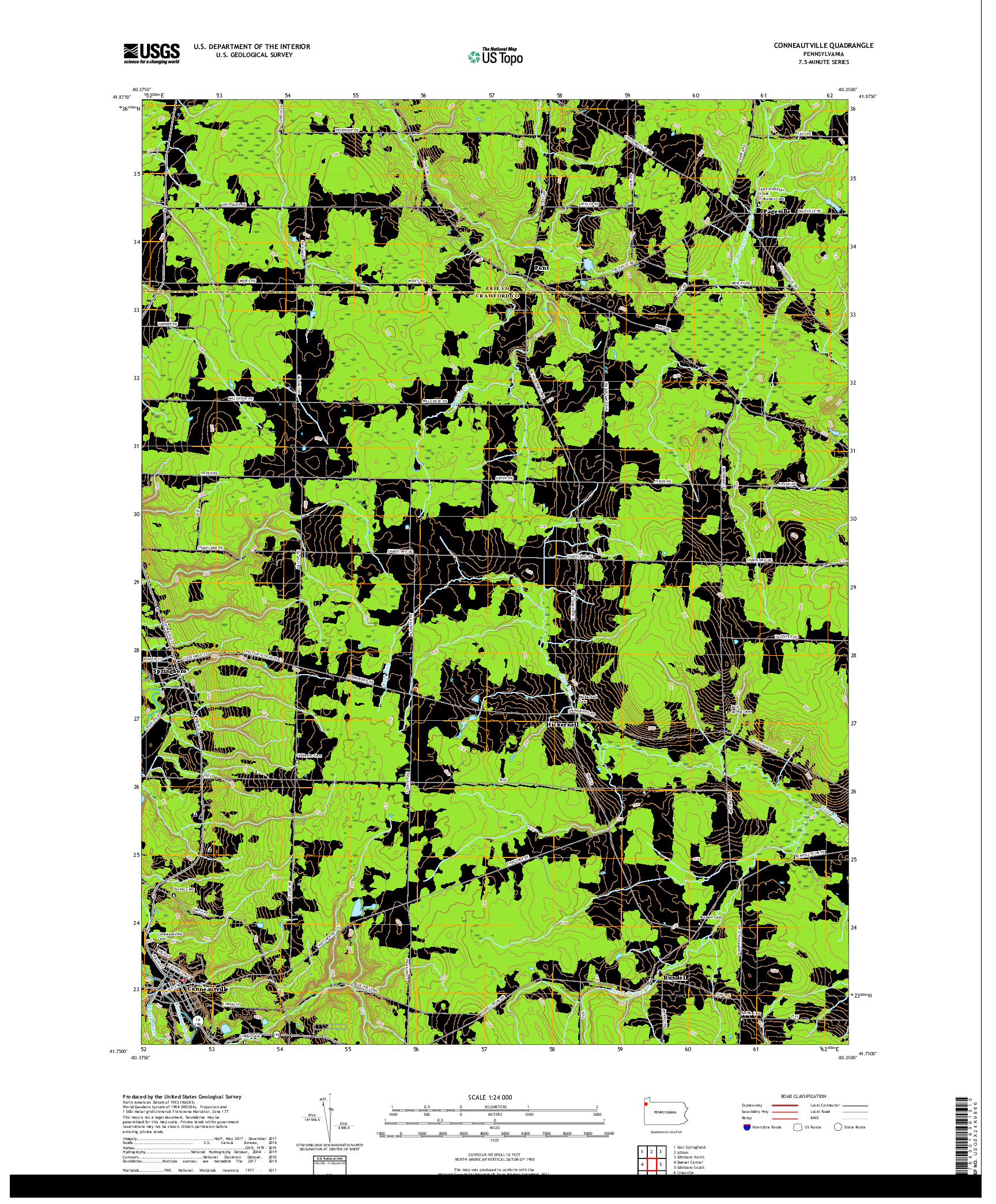 USGS US TOPO 7.5-MINUTE MAP FOR CONNEAUTVILLE, PA 2019