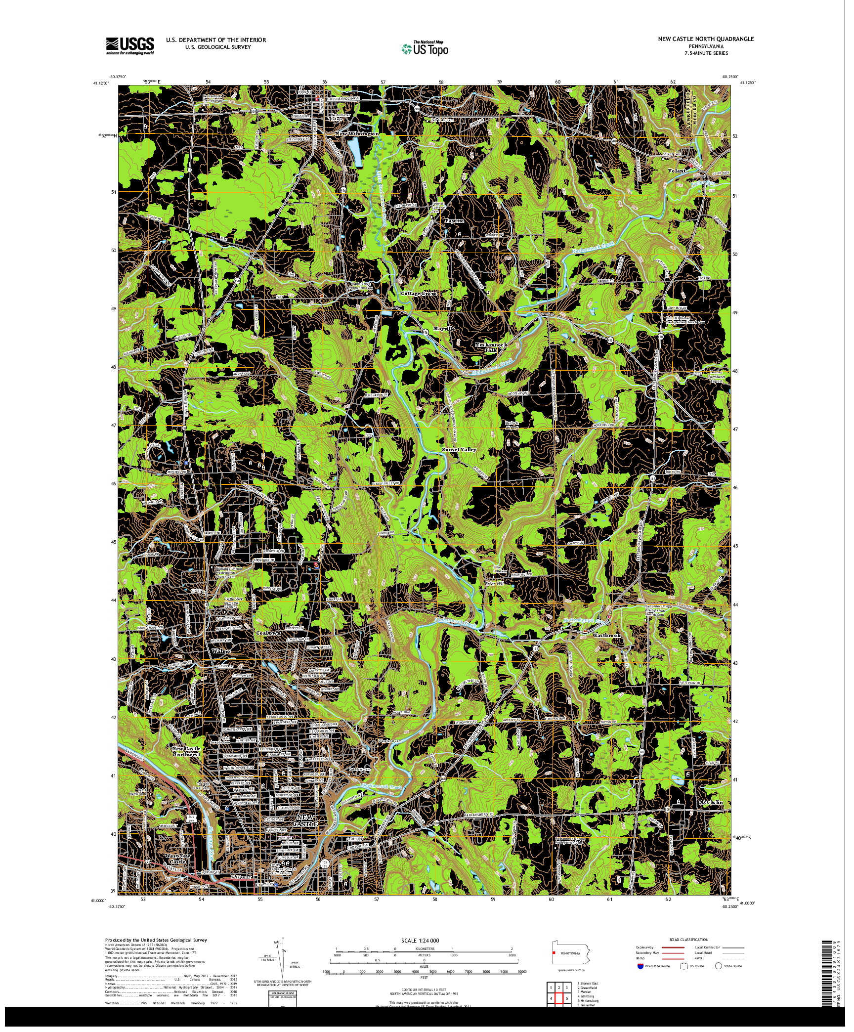 USGS US TOPO 7.5-MINUTE MAP FOR NEW CASTLE NORTH, PA 2019