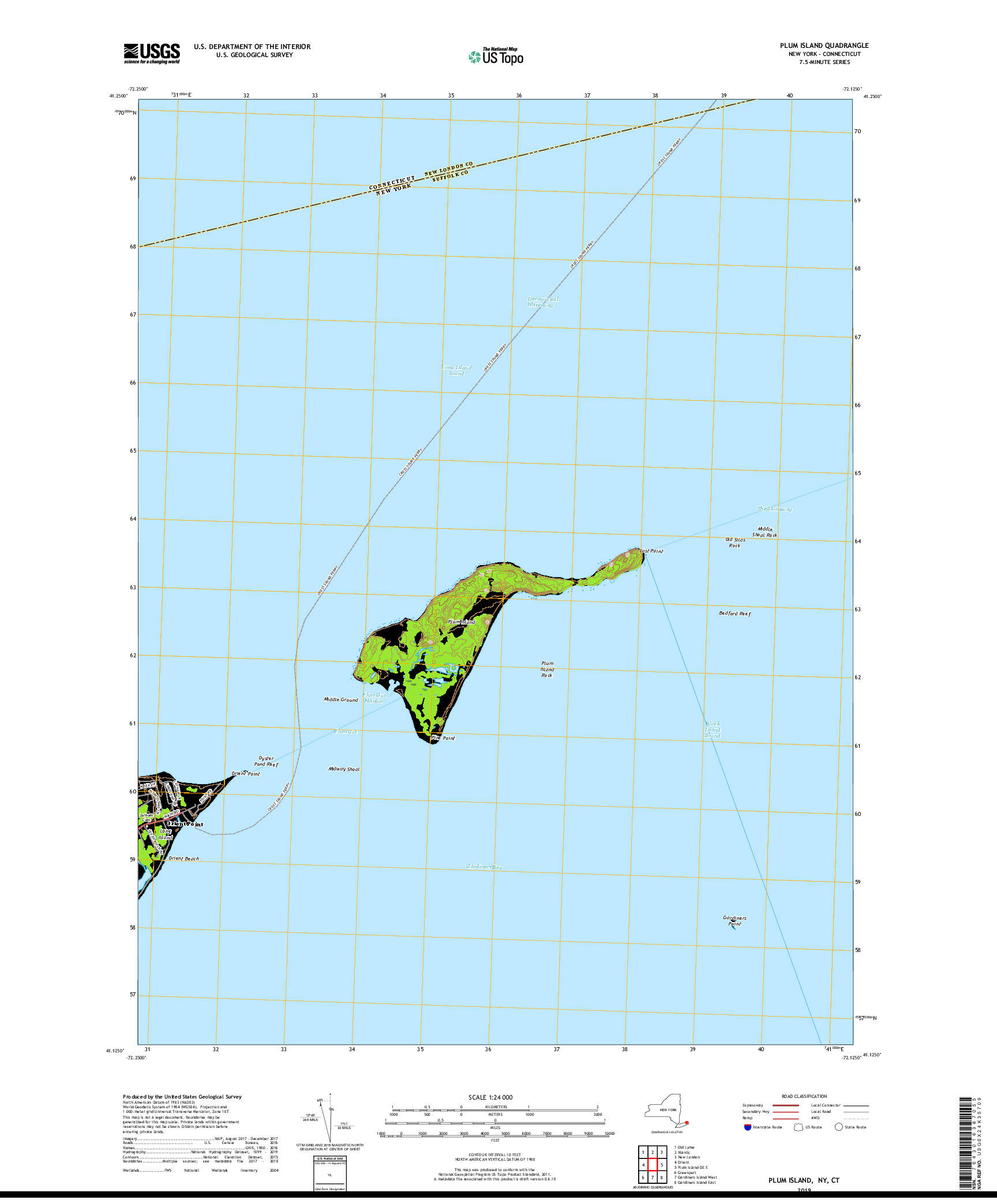 USGS US TOPO 7.5-MINUTE MAP FOR PLUM ISLAND, NY,CT 2019