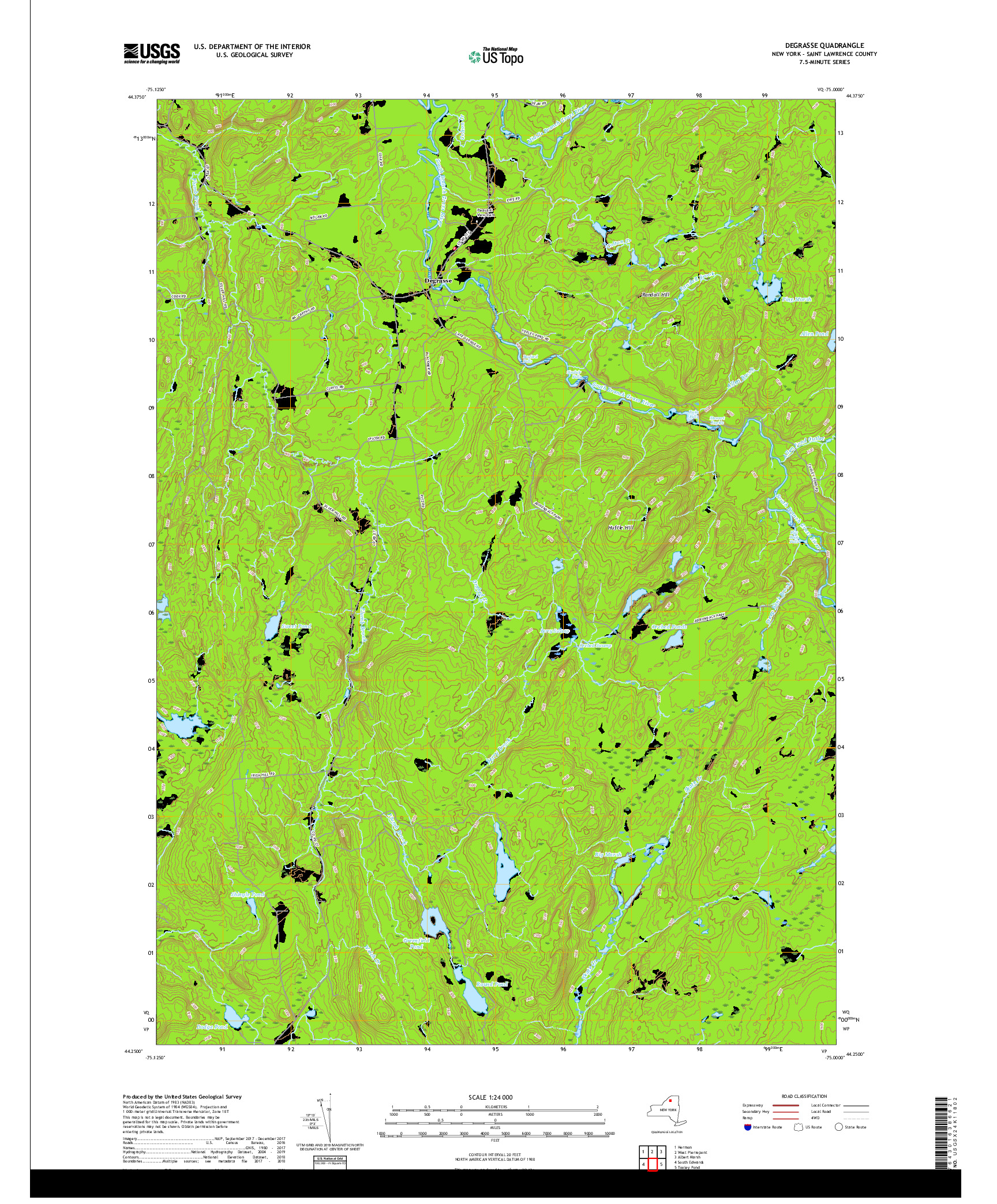 USGS US TOPO 7.5-MINUTE MAP FOR DEGRASSE, NY 2019