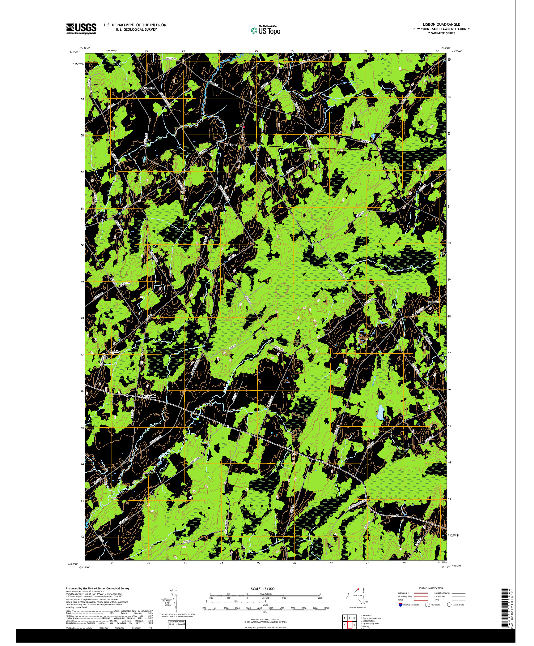 USGS US TOPO 7.5-MINUTE MAP FOR LISBON, NY 2019