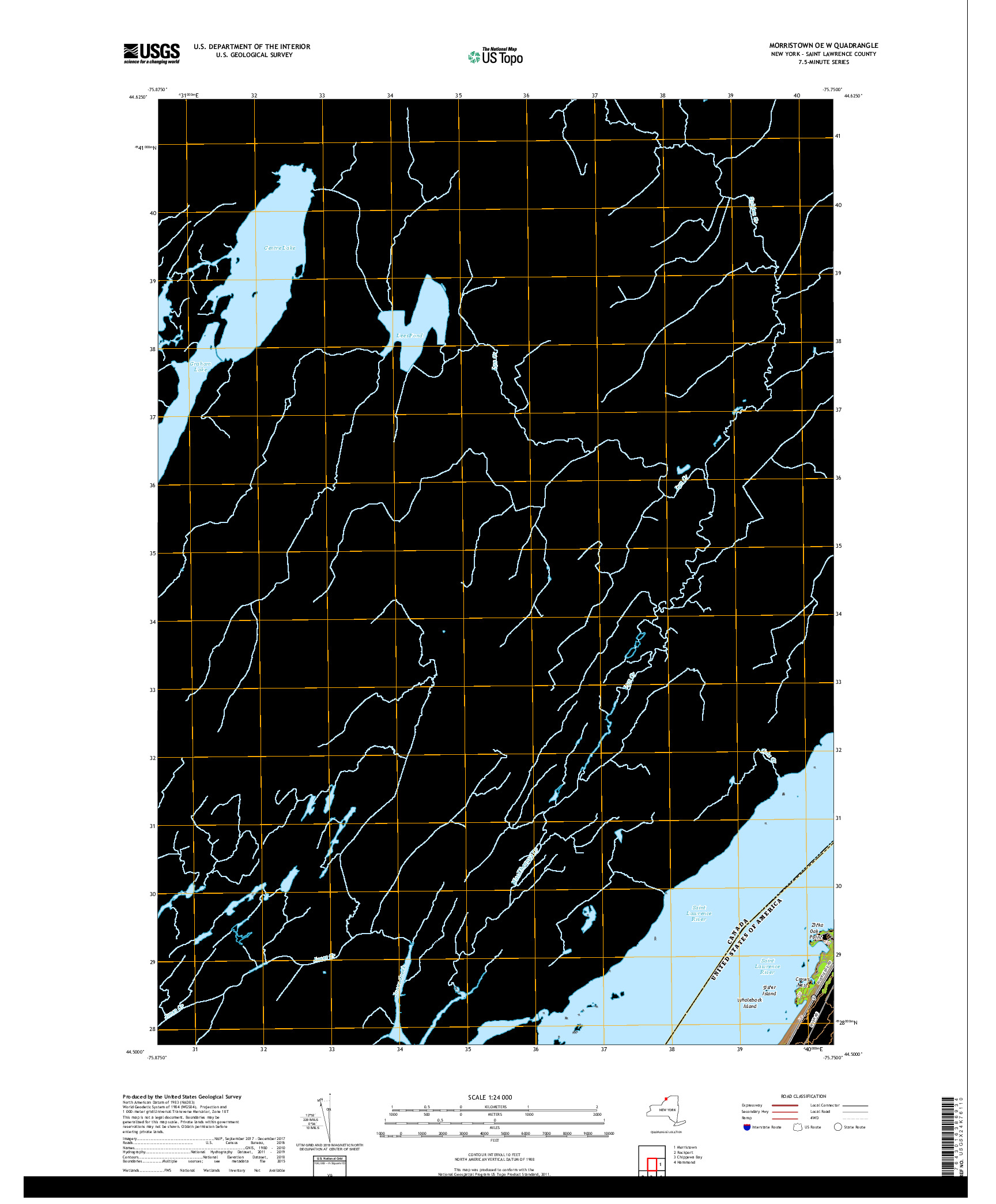 USGS US TOPO 7.5-MINUTE MAP FOR MORRISTOWN OE W, NY,ON 2019