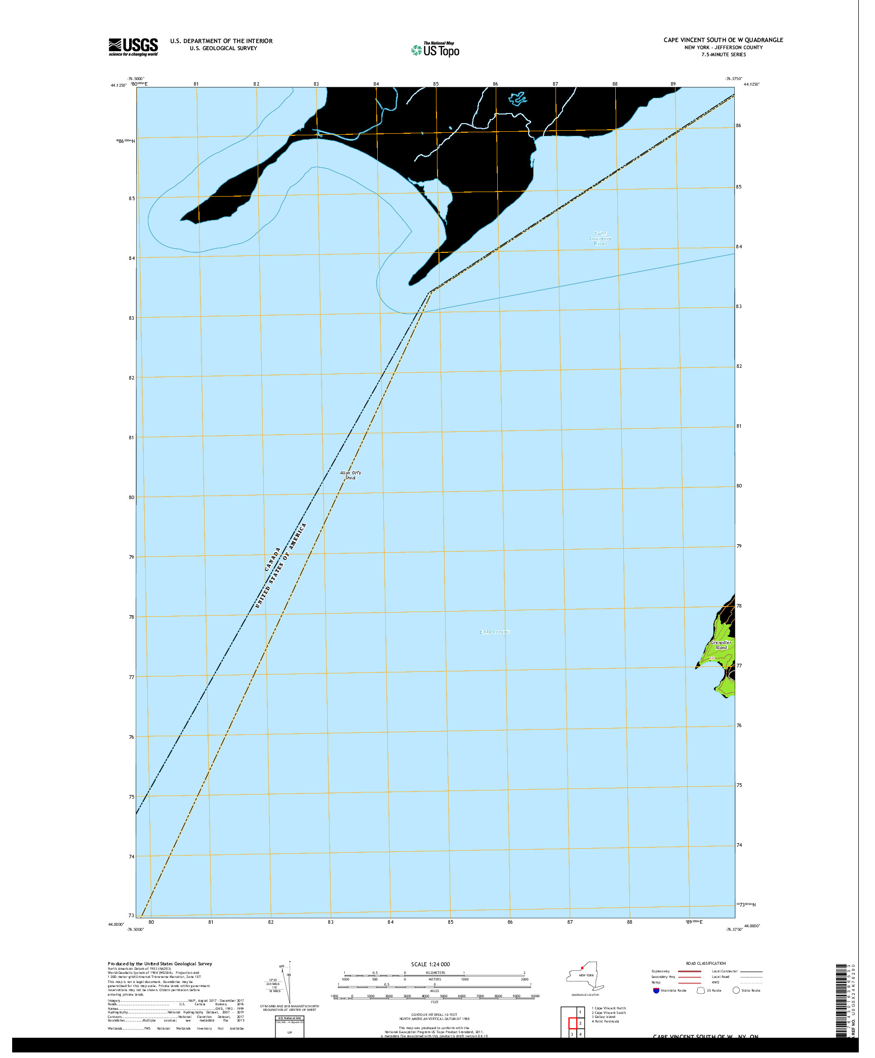 USGS US TOPO 7.5-MINUTE MAP FOR CAPE VINCENT SOUTH OE W, NY,ON 2019