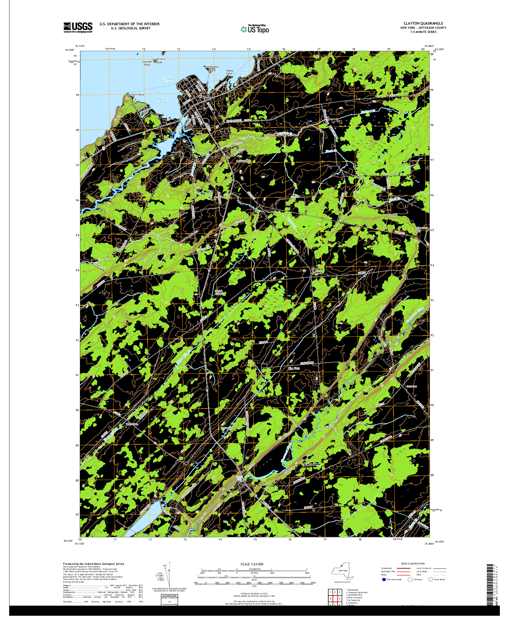 USGS US TOPO 7.5-MINUTE MAP FOR CLAYTON, NY 2019