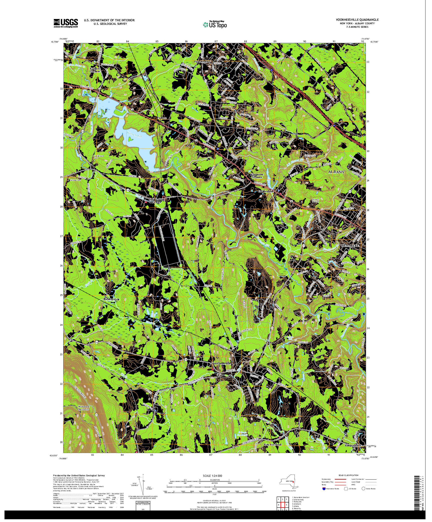 USGS US TOPO 7.5-MINUTE MAP FOR VOORHEESVILLE, NY 2019