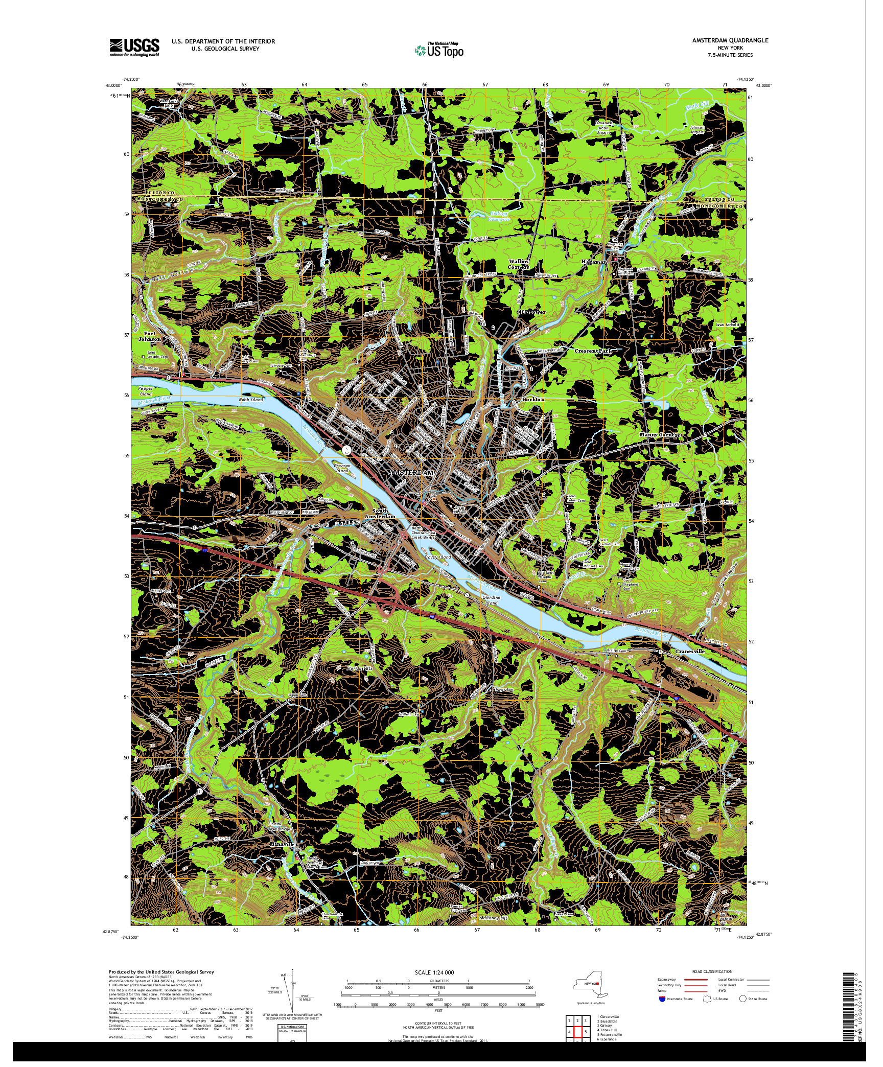 USGS US TOPO 7.5-MINUTE MAP FOR AMSTERDAM, NY 2019