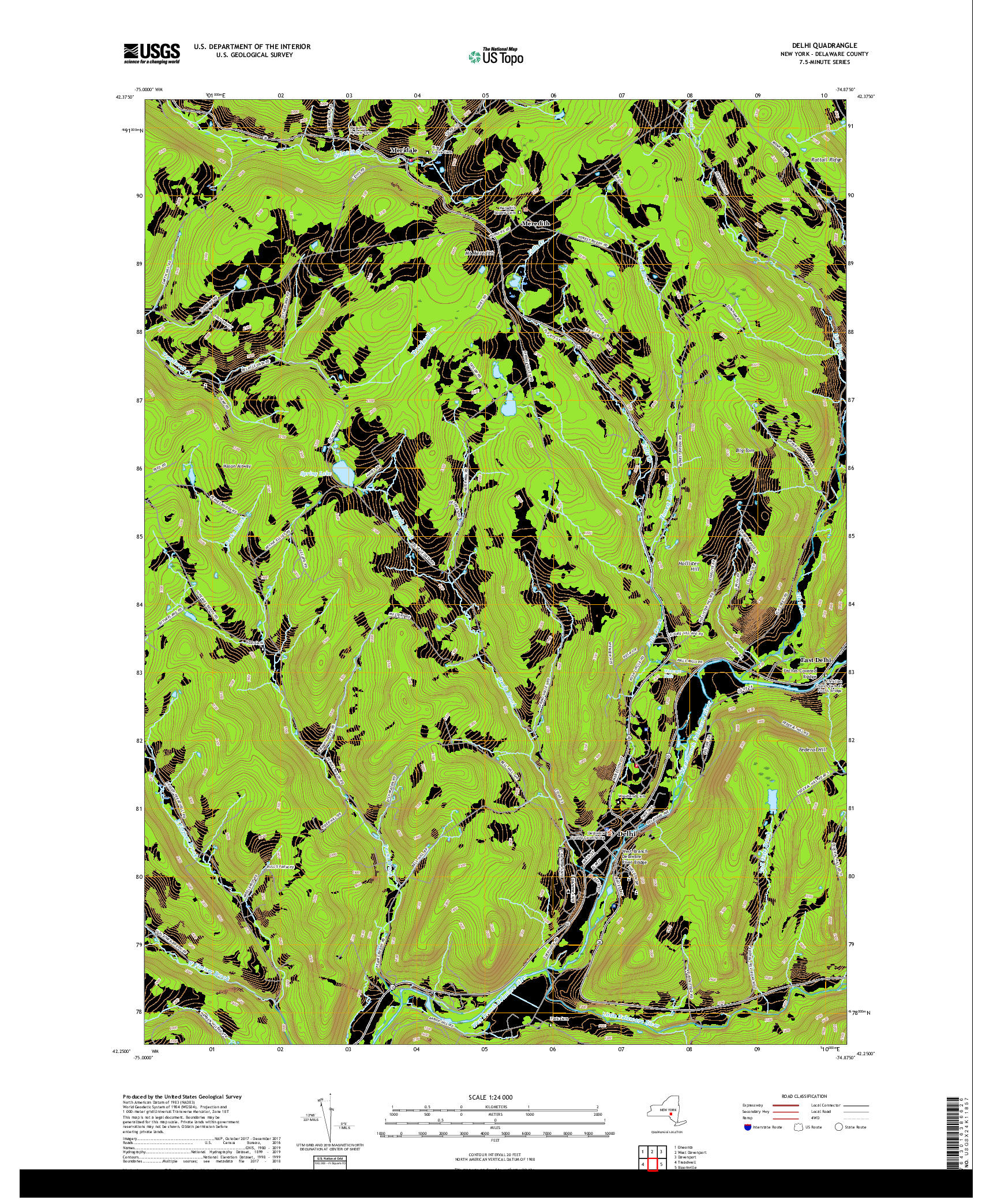 USGS US TOPO 7.5-MINUTE MAP FOR DELHI, NY 2019