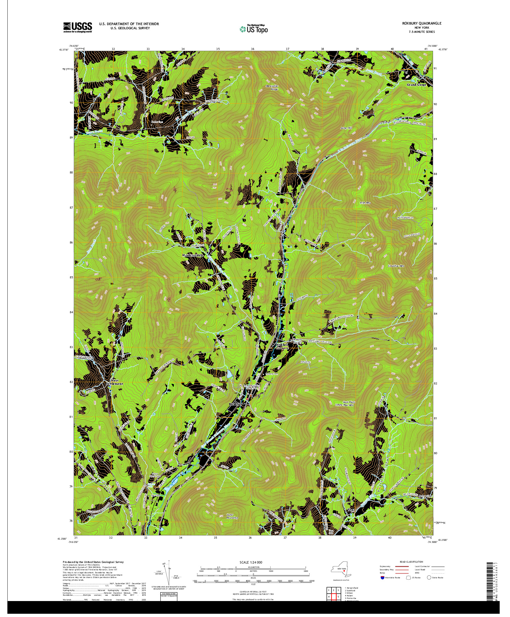 USGS US TOPO 7.5-MINUTE MAP FOR ROXBURY, NY 2019