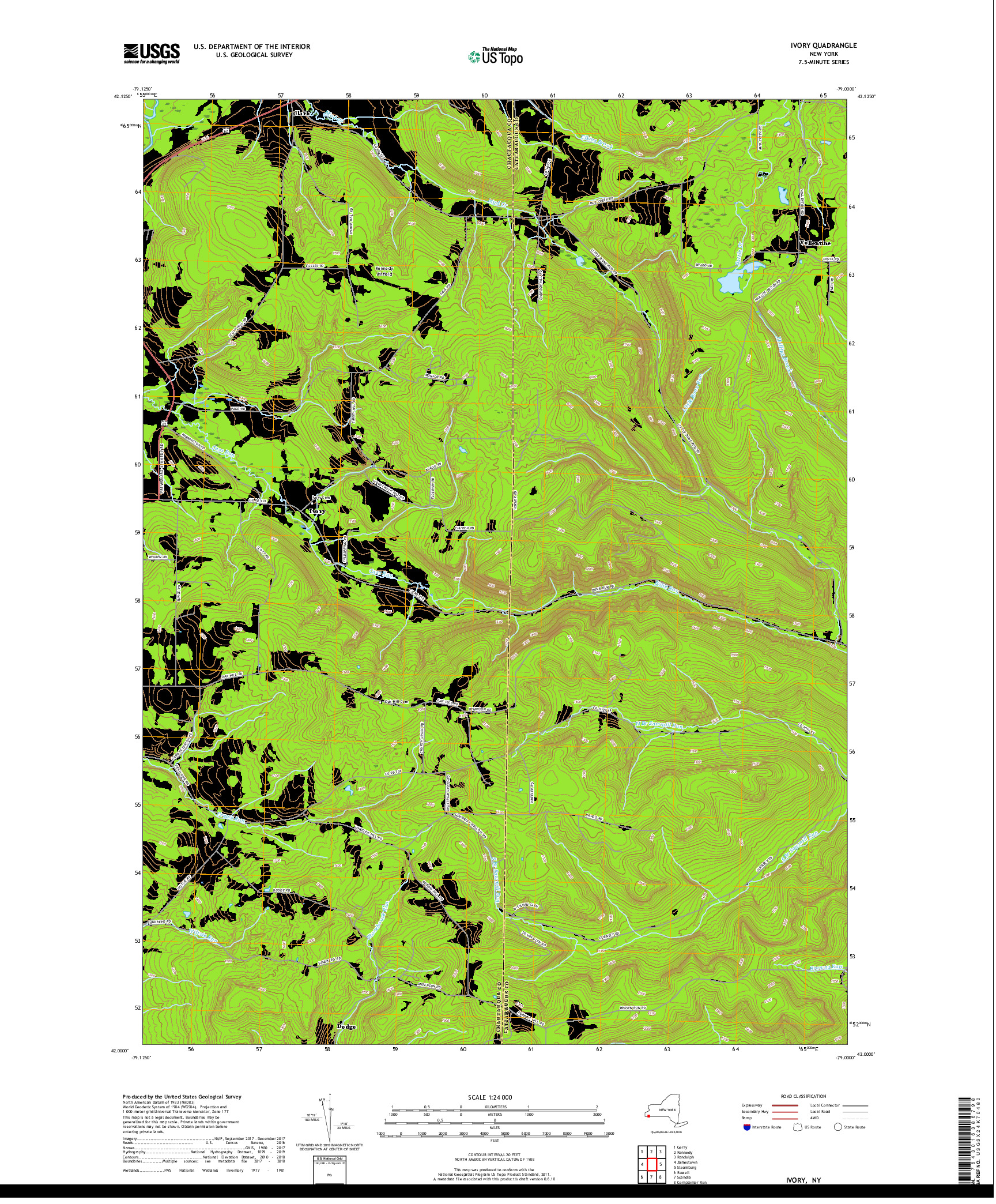 USGS US TOPO 7.5-MINUTE MAP FOR IVORY, NY 2019