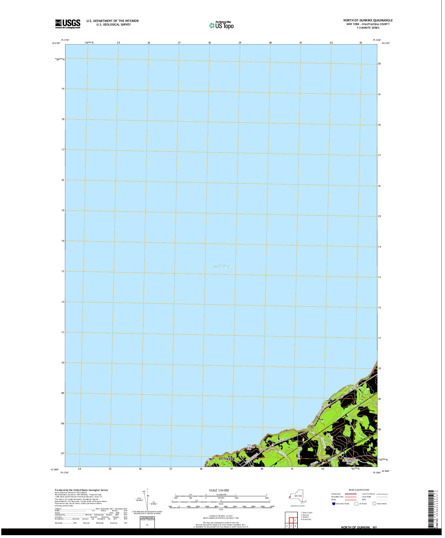 USGS US TOPO 7.5-MINUTE MAP FOR NORTH OF DUNKIRK, NY 2019