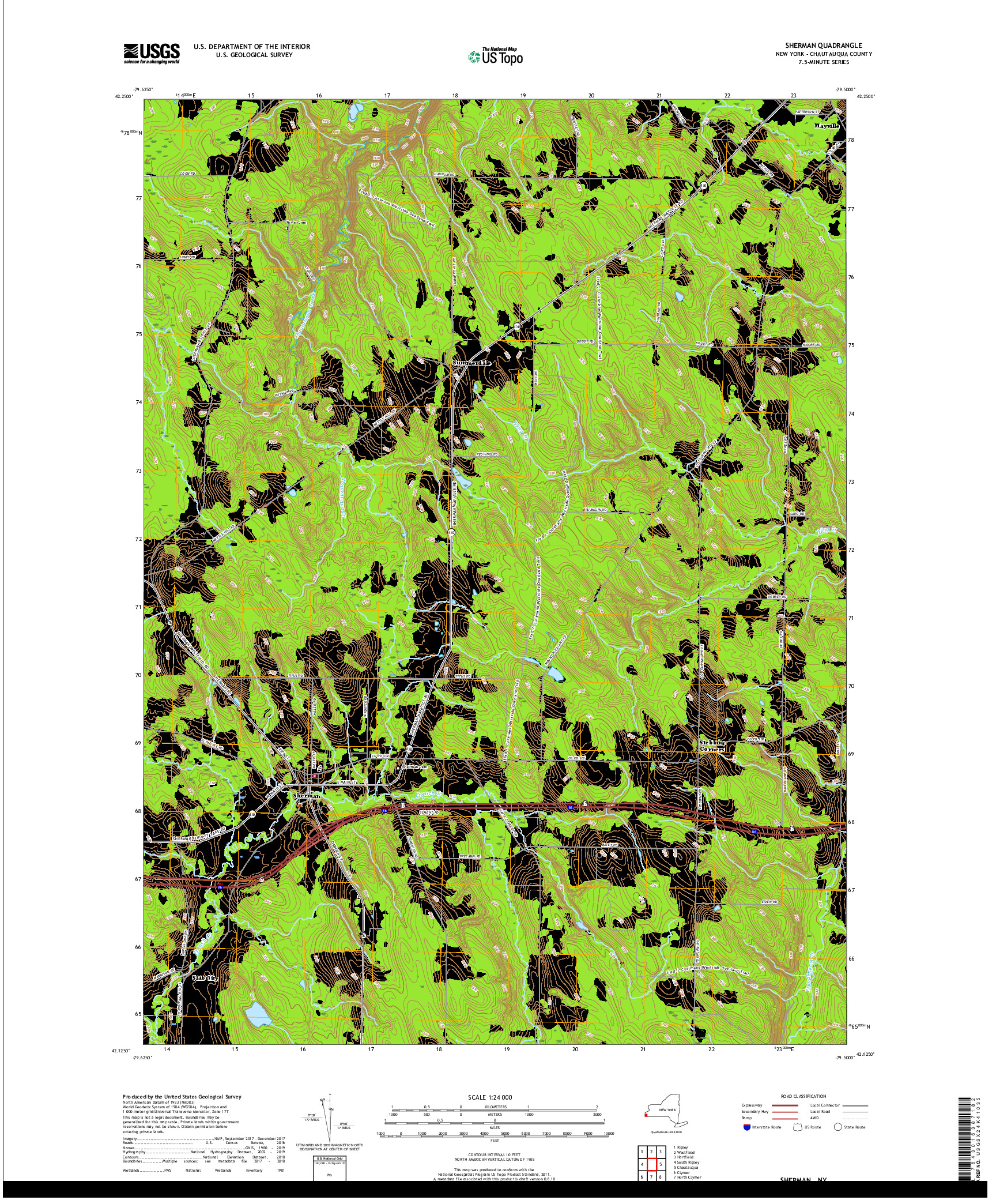 USGS US TOPO 7.5-MINUTE MAP FOR SHERMAN, NY 2019