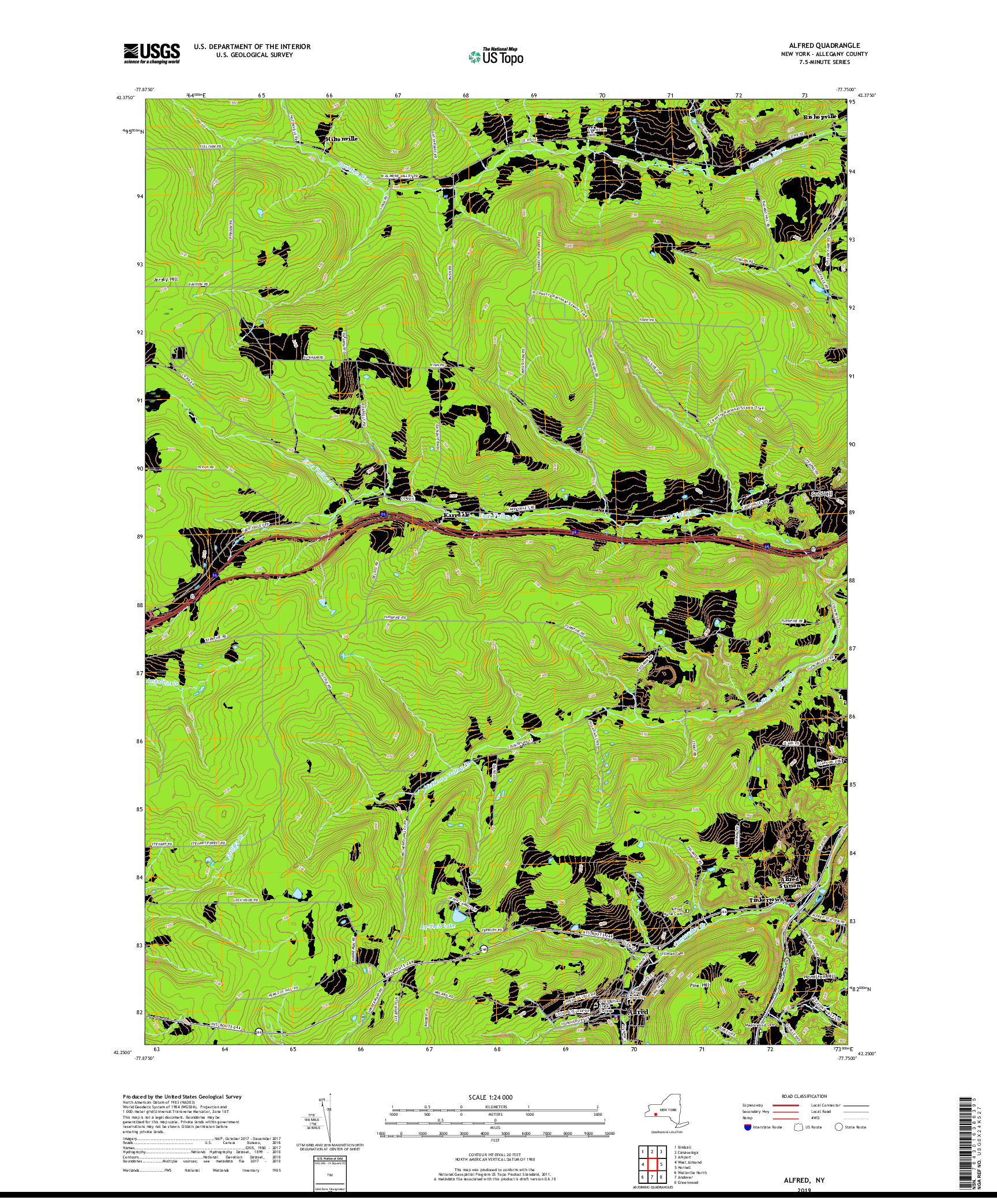 USGS US TOPO 7.5-MINUTE MAP FOR ALFRED, NY 2019