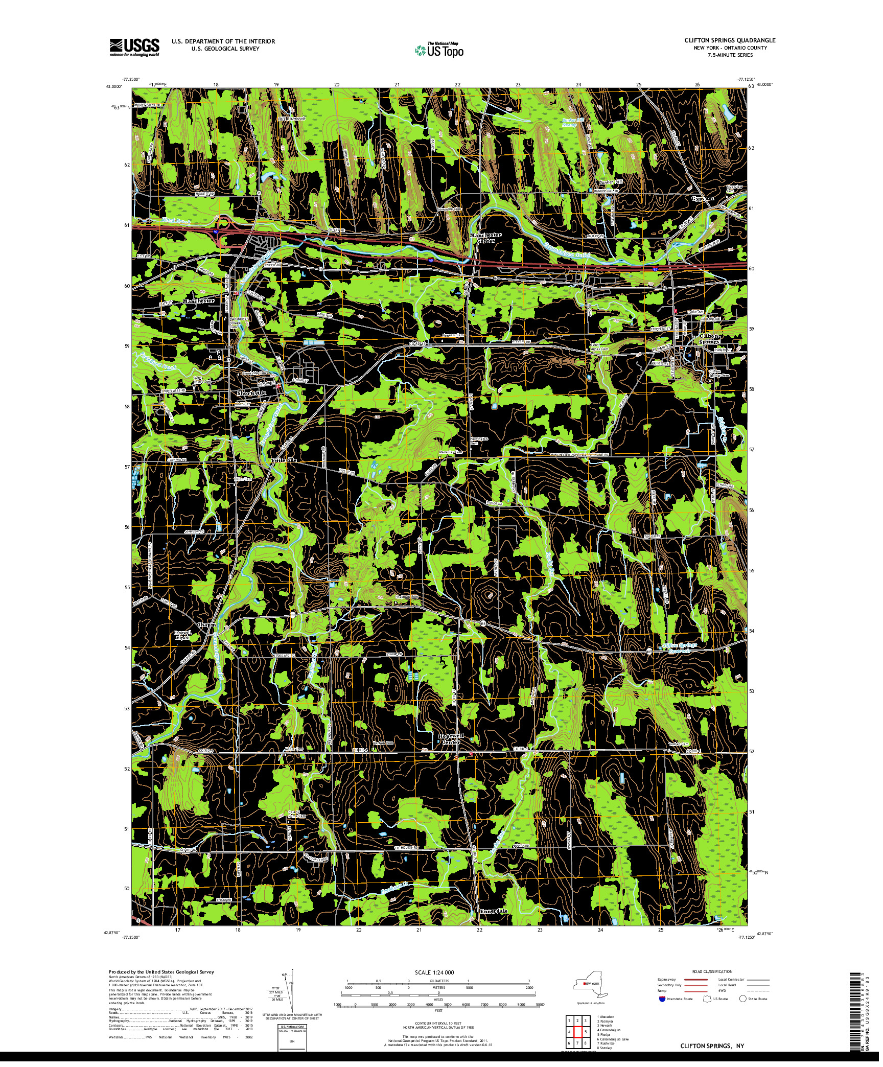 USGS US TOPO 7.5-MINUTE MAP FOR CLIFTON SPRINGS, NY 2019