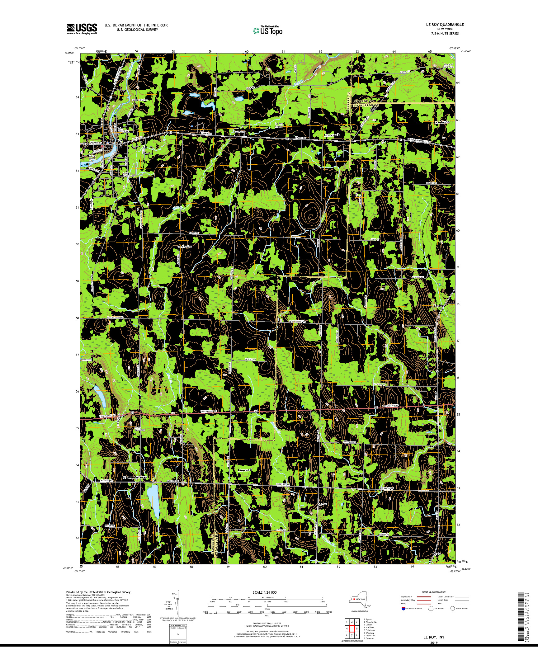 USGS US TOPO 7.5-MINUTE MAP FOR LE ROY, NY 2019