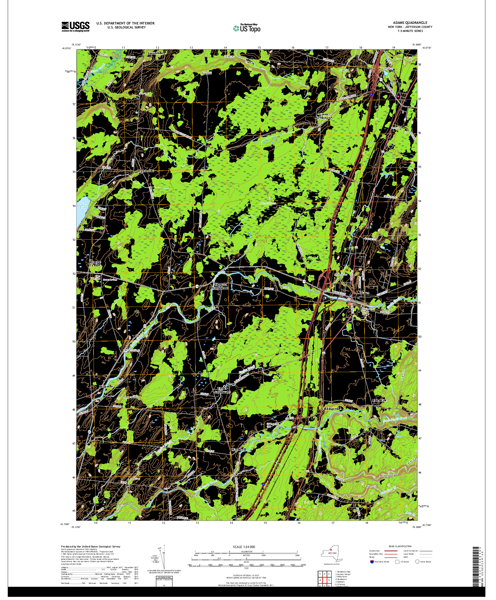 USGS US TOPO 7.5-MINUTE MAP FOR ADAMS, NY 2019