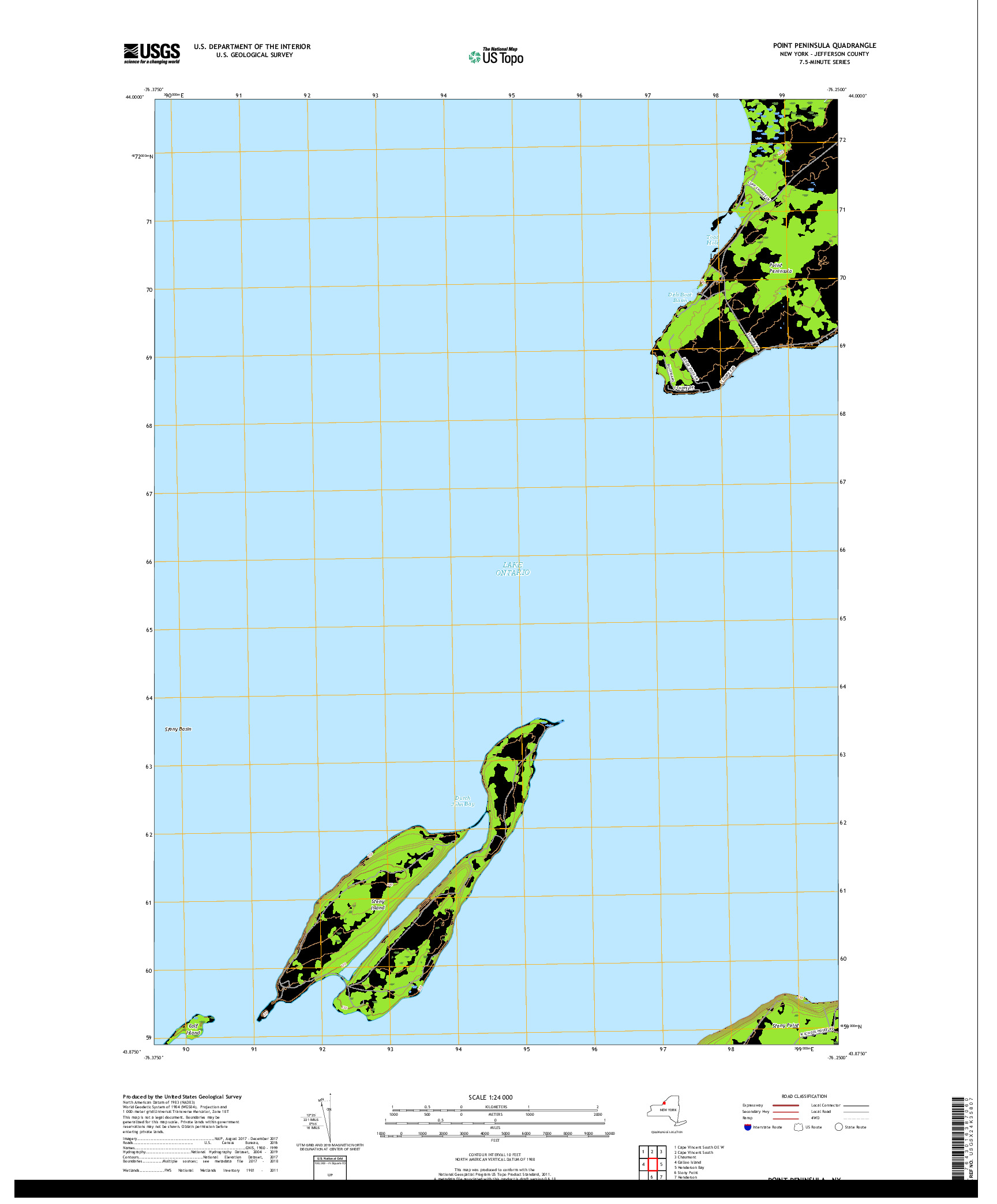 USGS US TOPO 7.5-MINUTE MAP FOR POINT PENINSULA, NY 2019