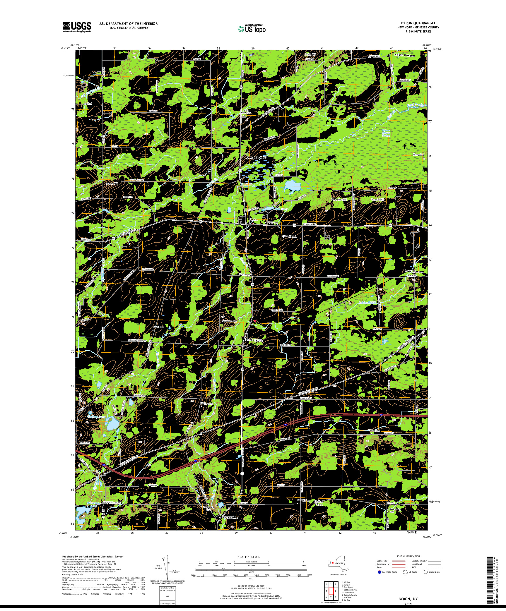 USGS US TOPO 7.5-MINUTE MAP FOR BYRON, NY 2019