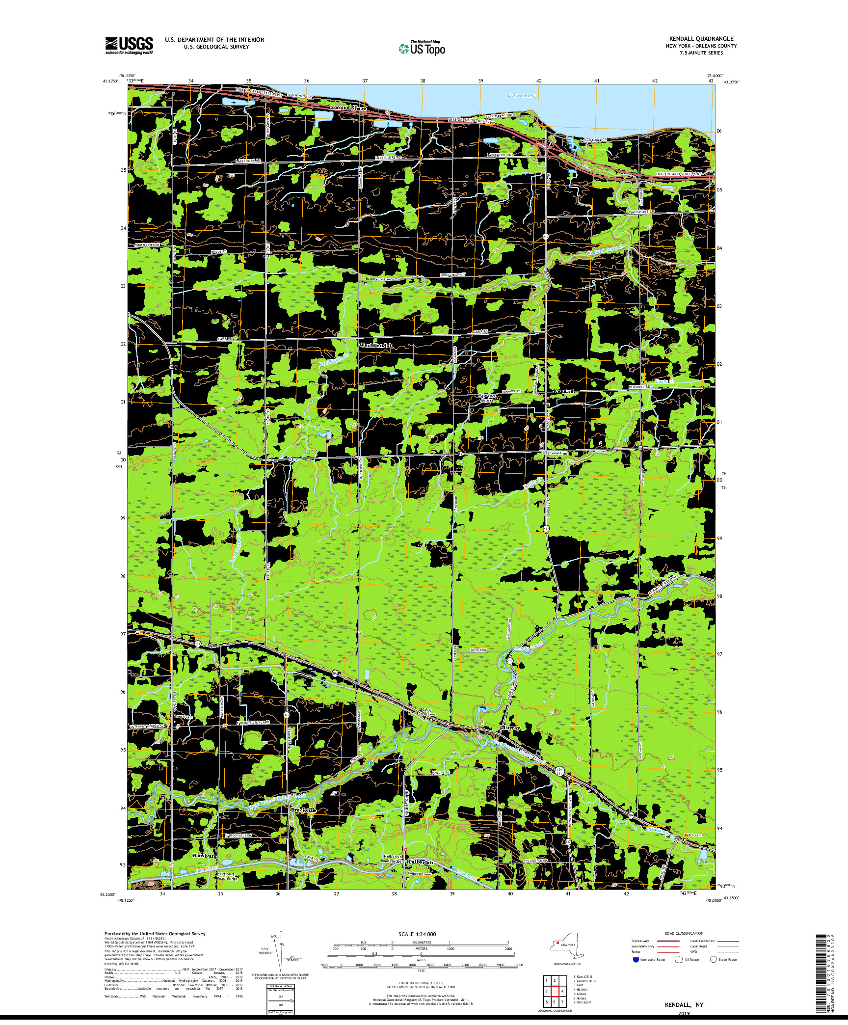 USGS US TOPO 7.5-MINUTE MAP FOR KENDALL, NY 2019