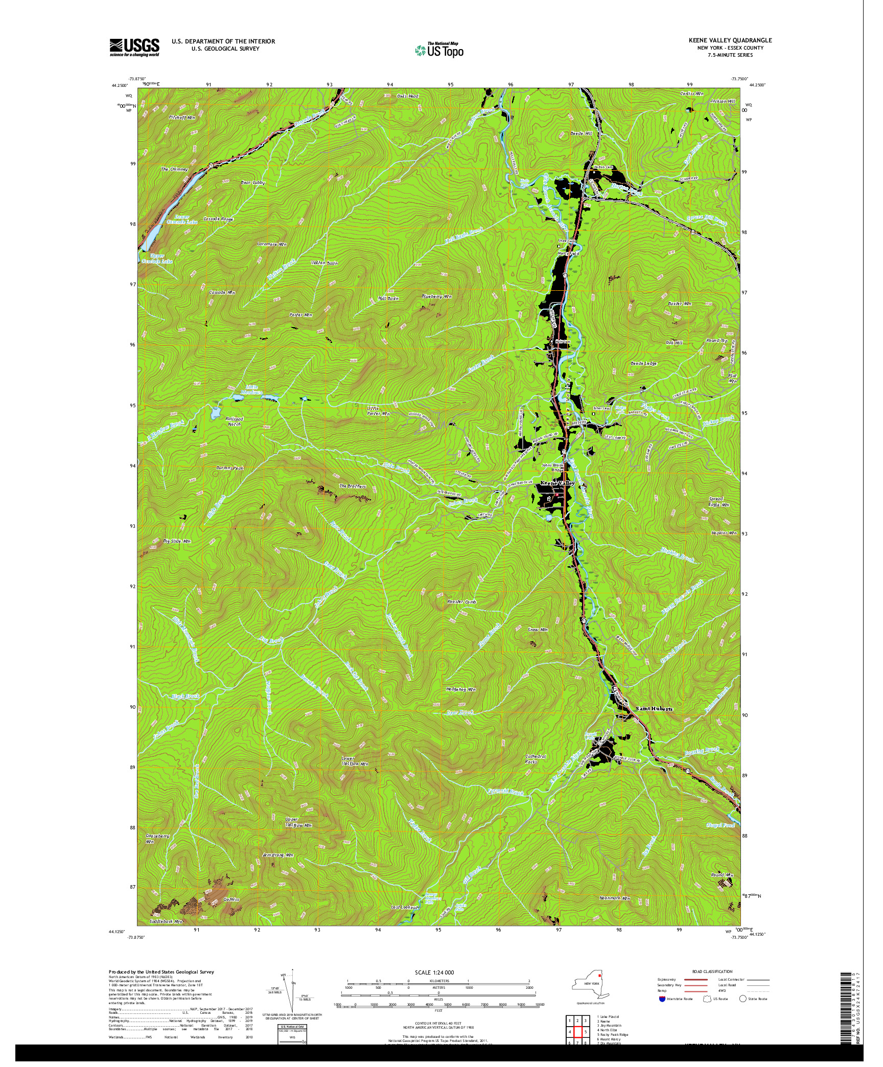 USGS US TOPO 7.5-MINUTE MAP FOR KEENE VALLEY, NY 2019