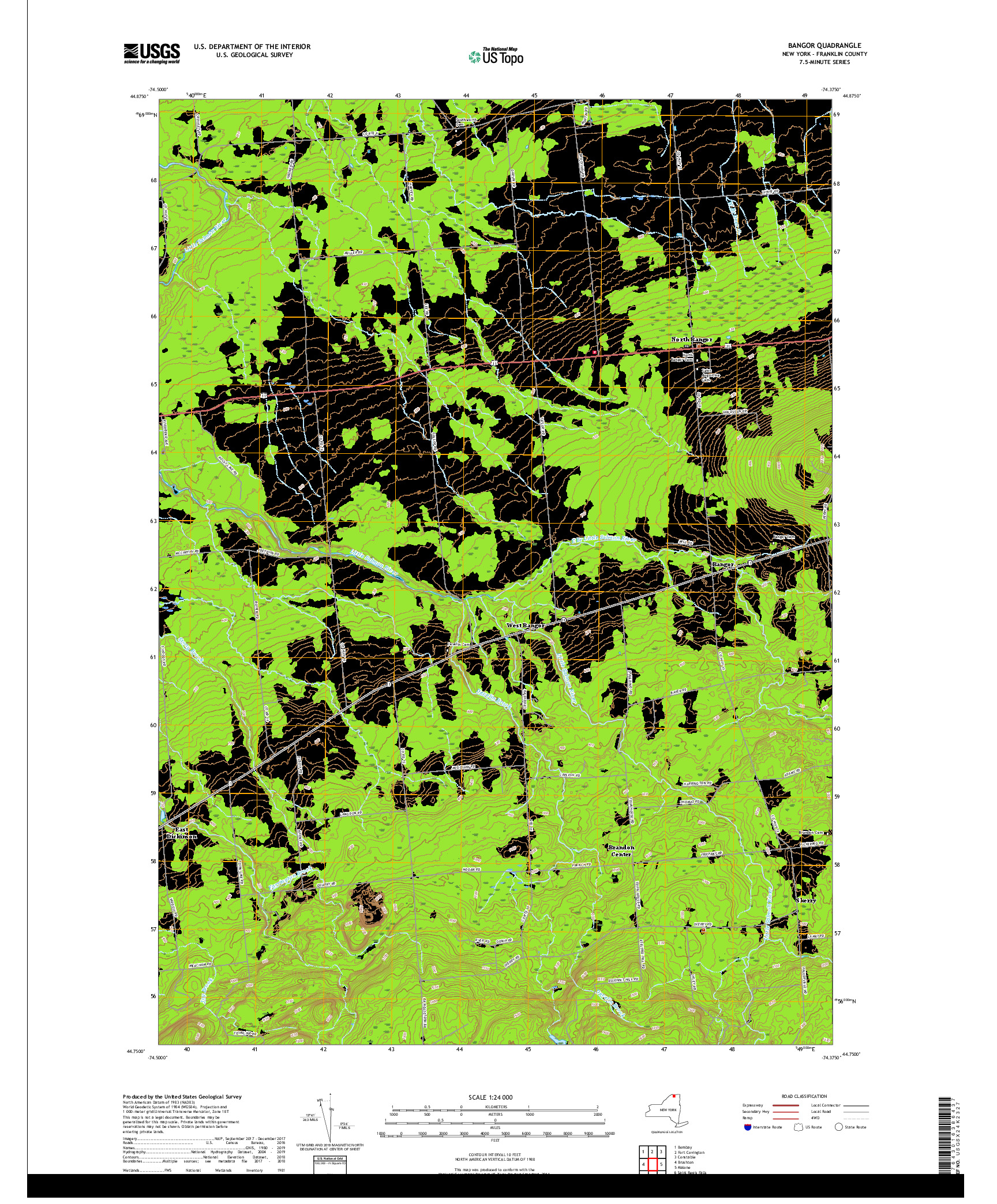 USGS US TOPO 7.5-MINUTE MAP FOR BANGOR, NY 2019