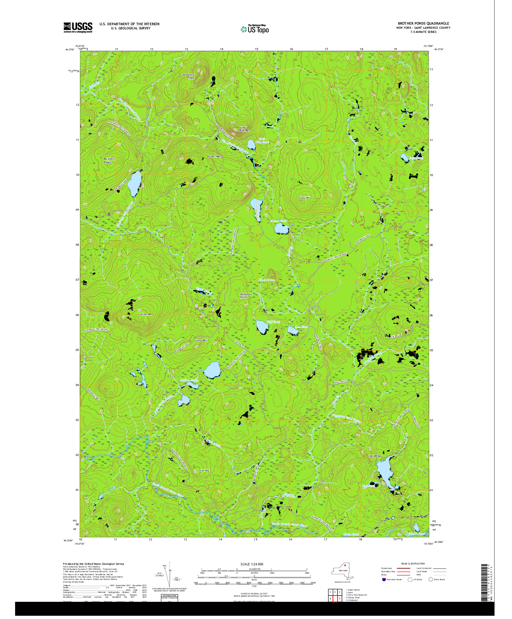 USGS US TOPO 7.5-MINUTE MAP FOR BROTHER PONDS, NY 2019