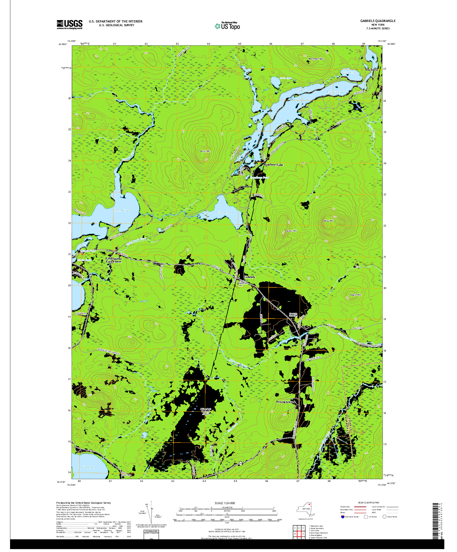 USGS US TOPO 7.5-MINUTE MAP FOR GABRIELS, NY 2019