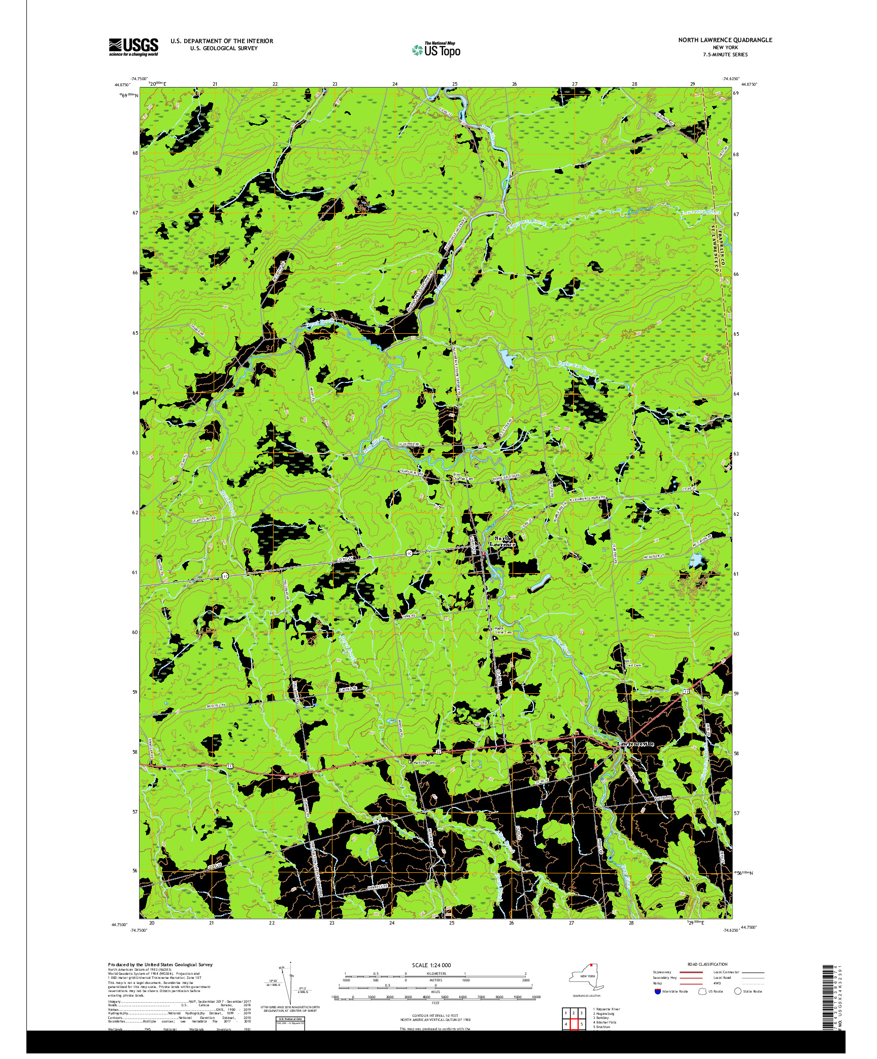 USGS US TOPO 7.5-MINUTE MAP FOR NORTH LAWRENCE, NY 2019