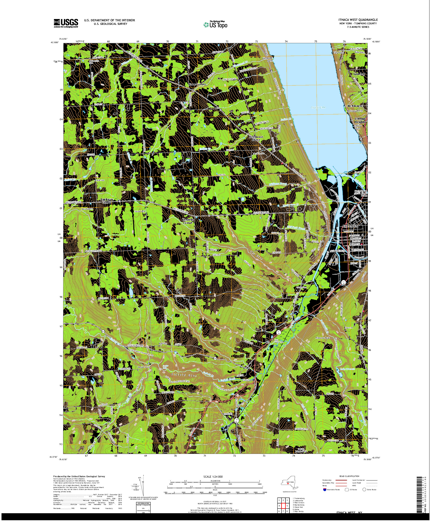 USGS US TOPO 7.5-MINUTE MAP FOR ITHACA WEST, NY 2019