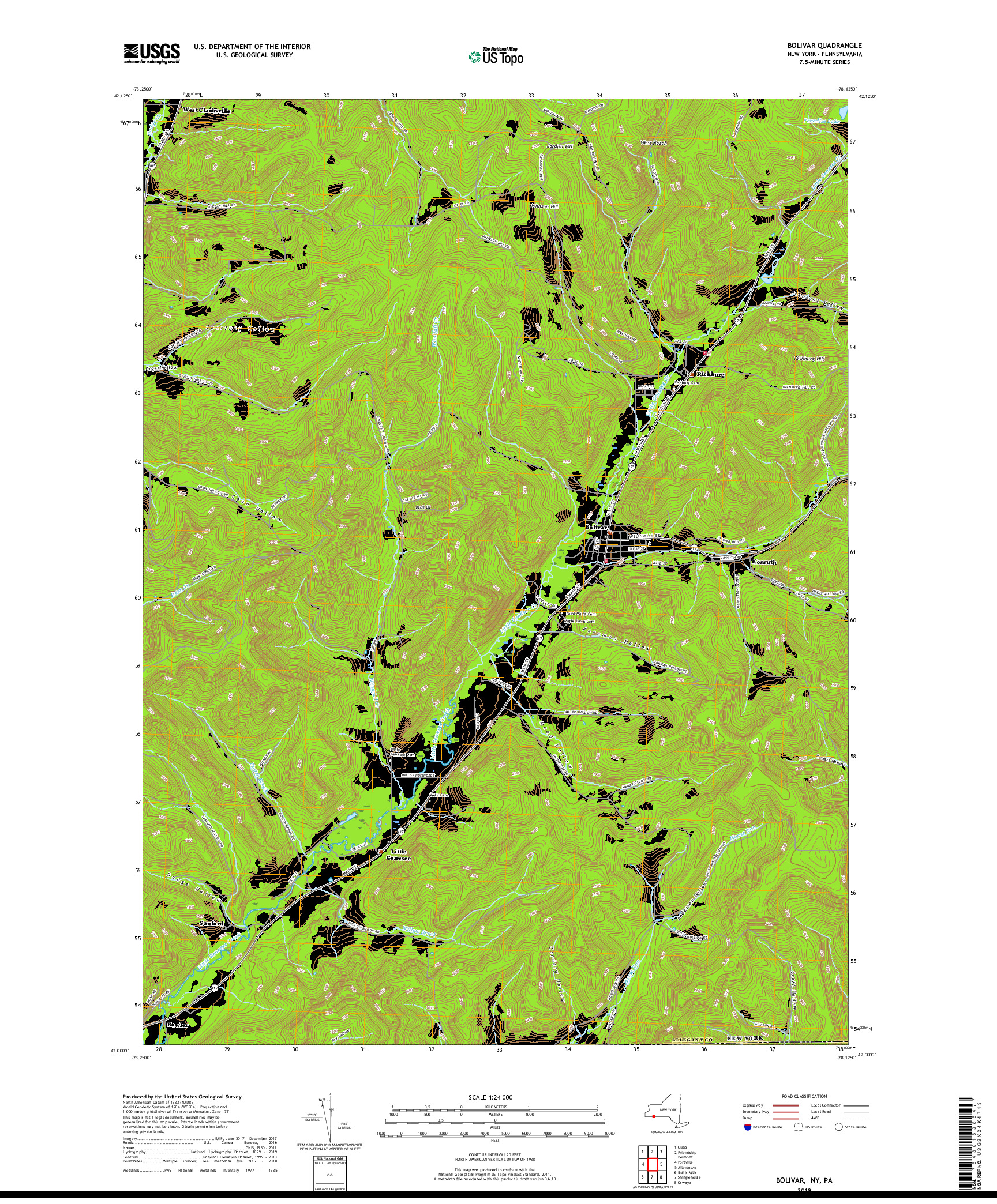 USGS US TOPO 7.5-MINUTE MAP FOR BOLIVAR, NY,PA 2019