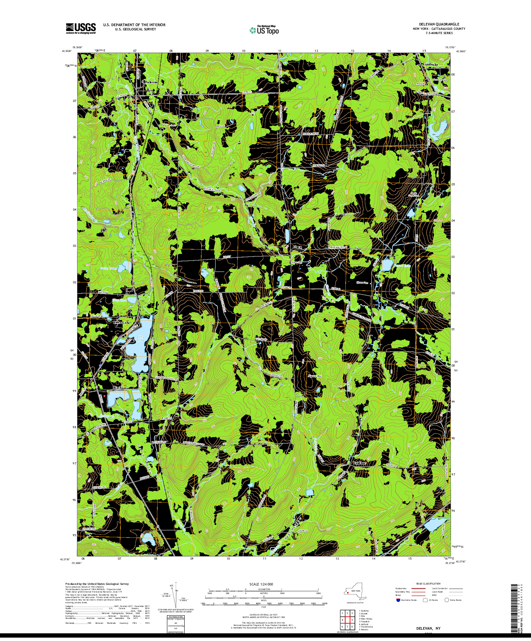 USGS US TOPO 7.5-MINUTE MAP FOR DELEVAN, NY 2019