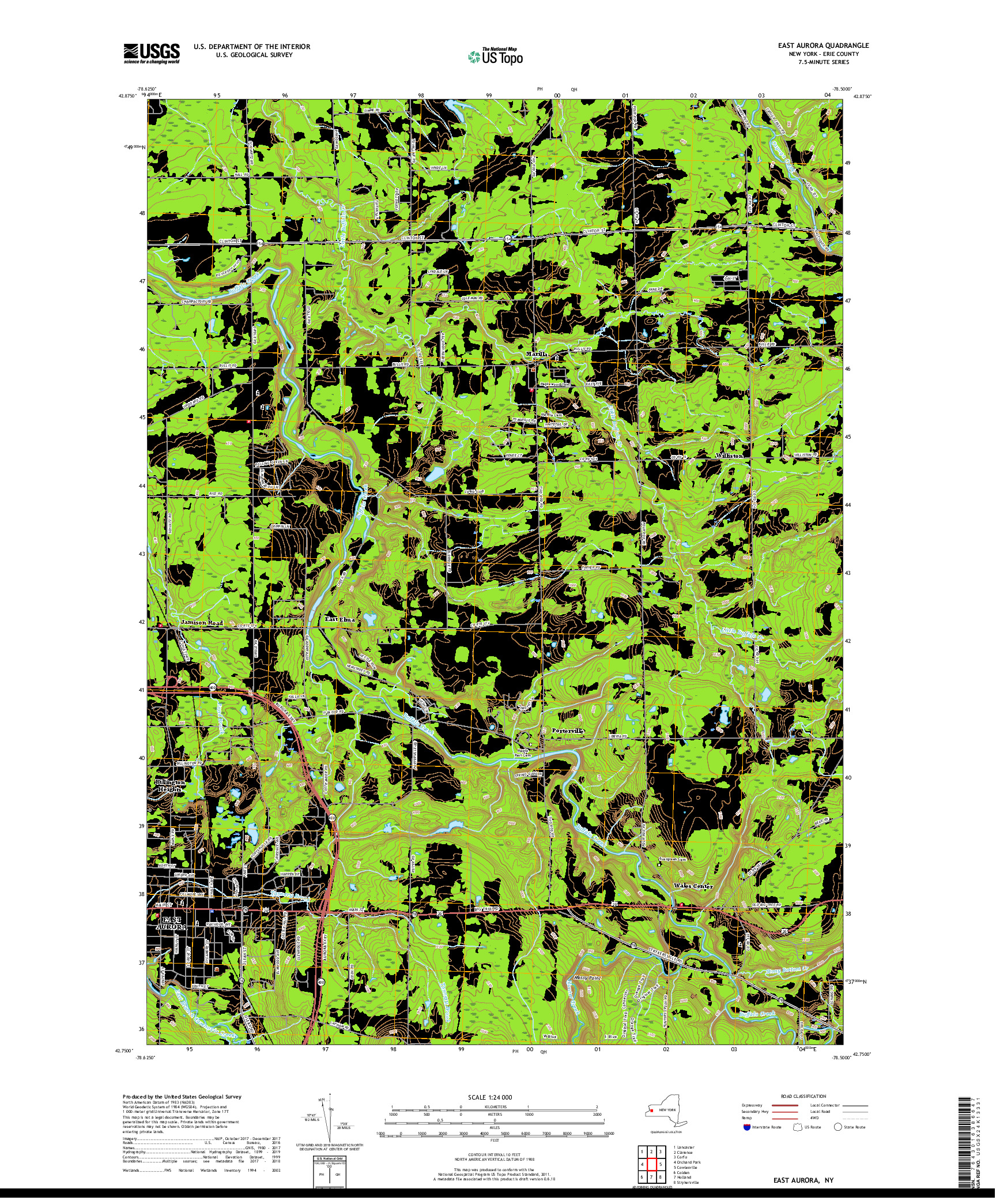 USGS US TOPO 7.5-MINUTE MAP FOR EAST AURORA, NY 2019