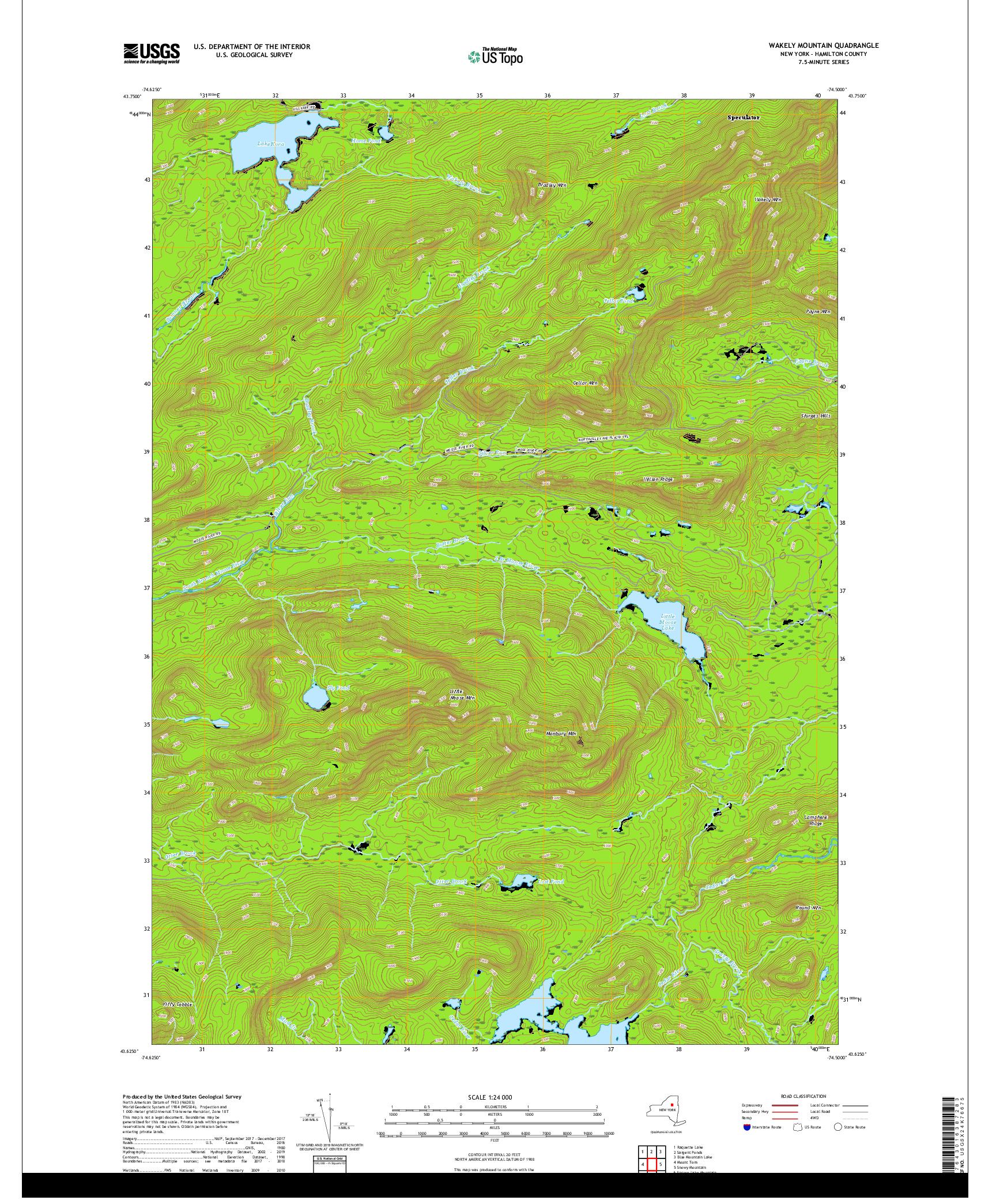 USGS US TOPO 7.5-MINUTE MAP FOR WAKELY MOUNTAIN, NY 2019