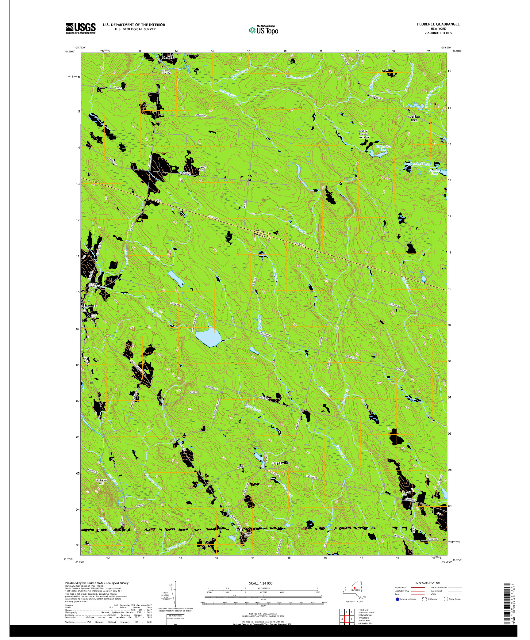 USGS US TOPO 7.5-MINUTE MAP FOR FLORENCE, NY 2019