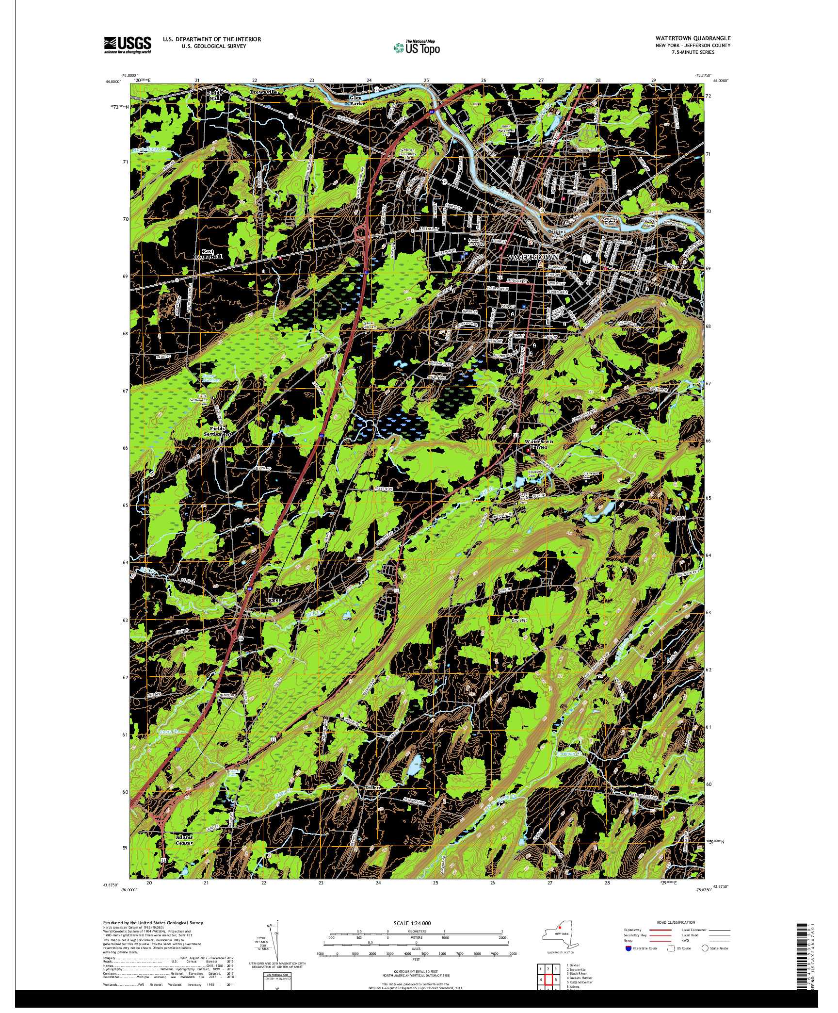 USGS US TOPO 7.5-MINUTE MAP FOR WATERTOWN, NY 2019