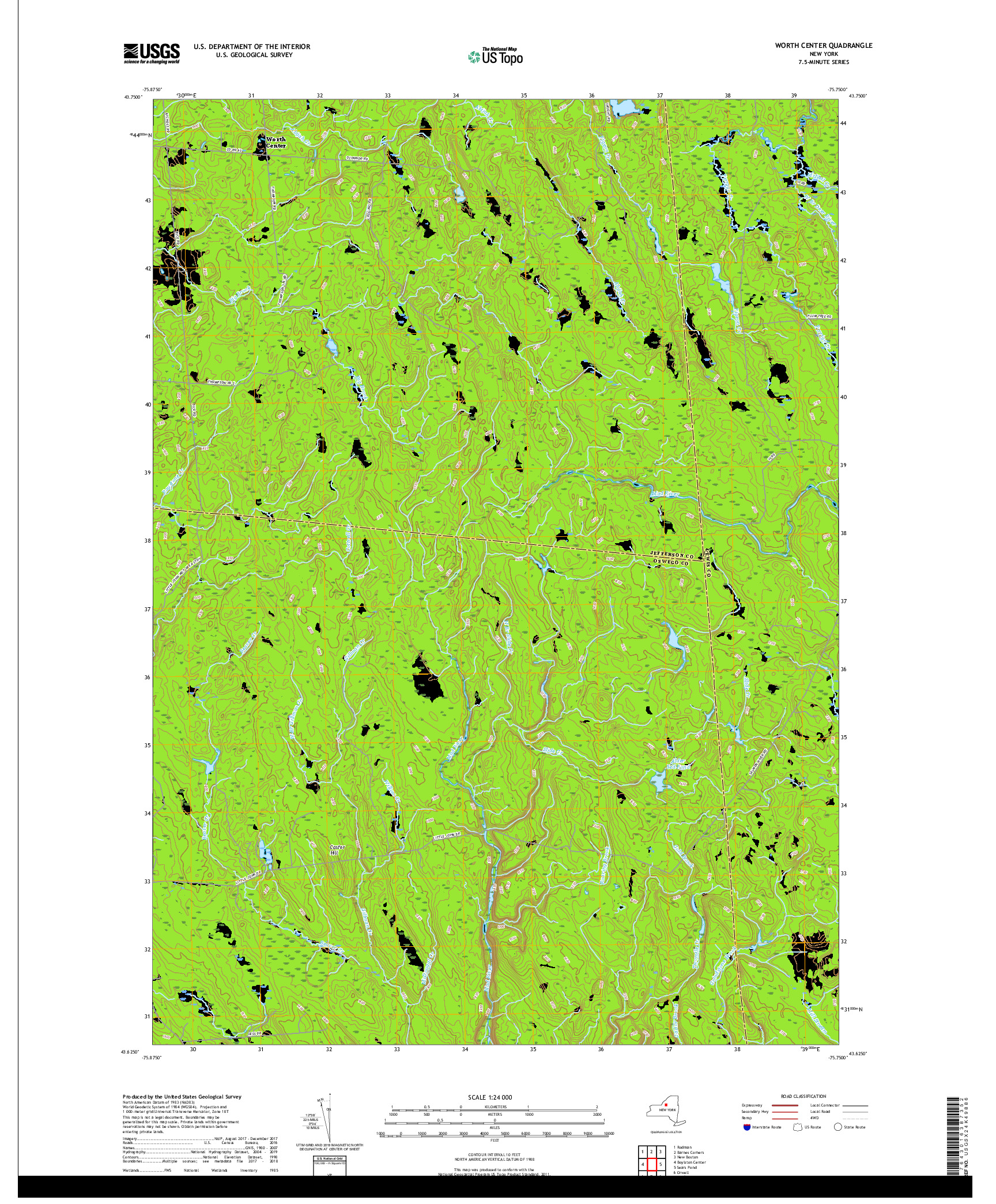 USGS US TOPO 7.5-MINUTE MAP FOR WORTH CENTER, NY 2019