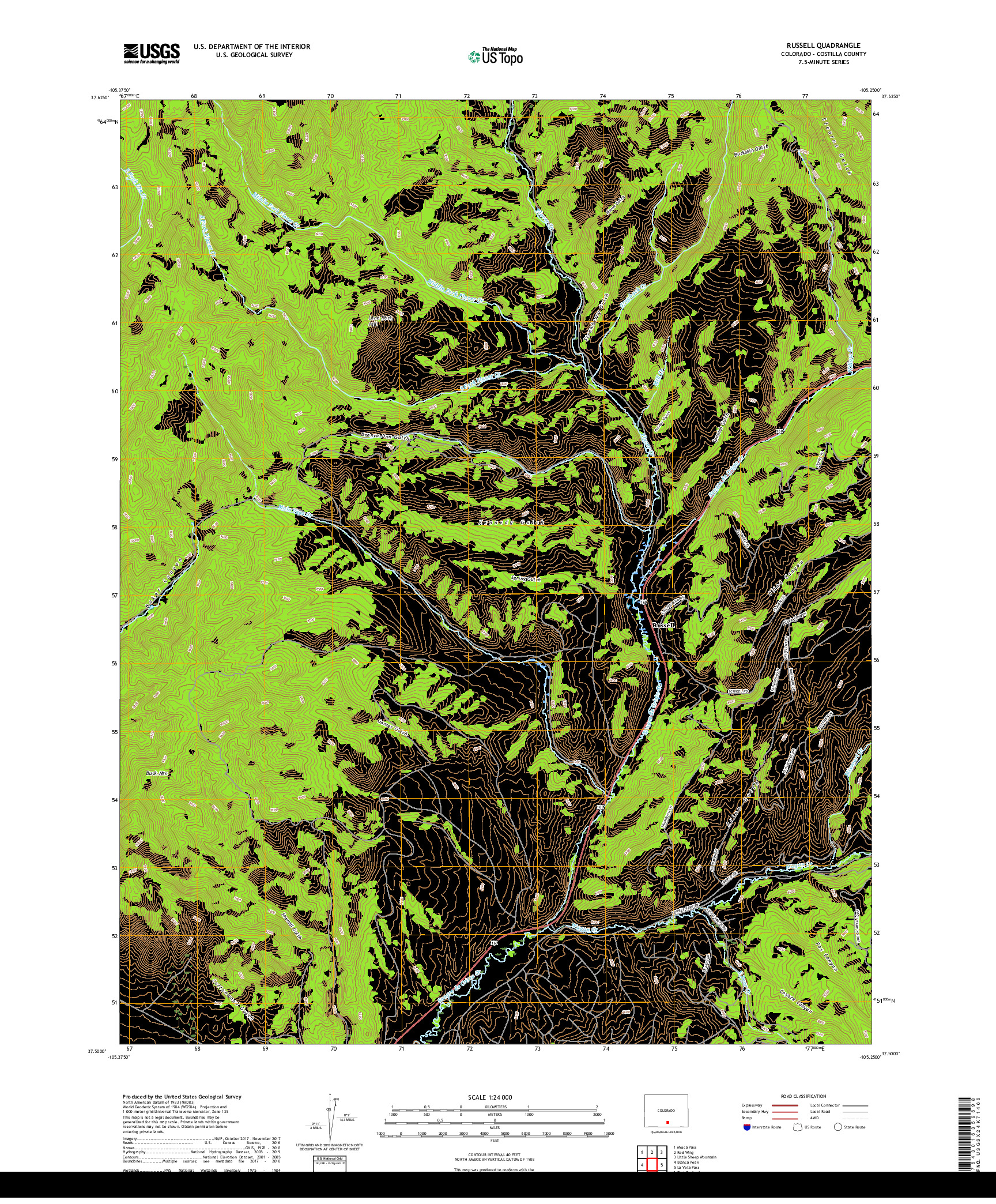 USGS US TOPO 7.5-MINUTE MAP FOR RUSSELL, CO 2019