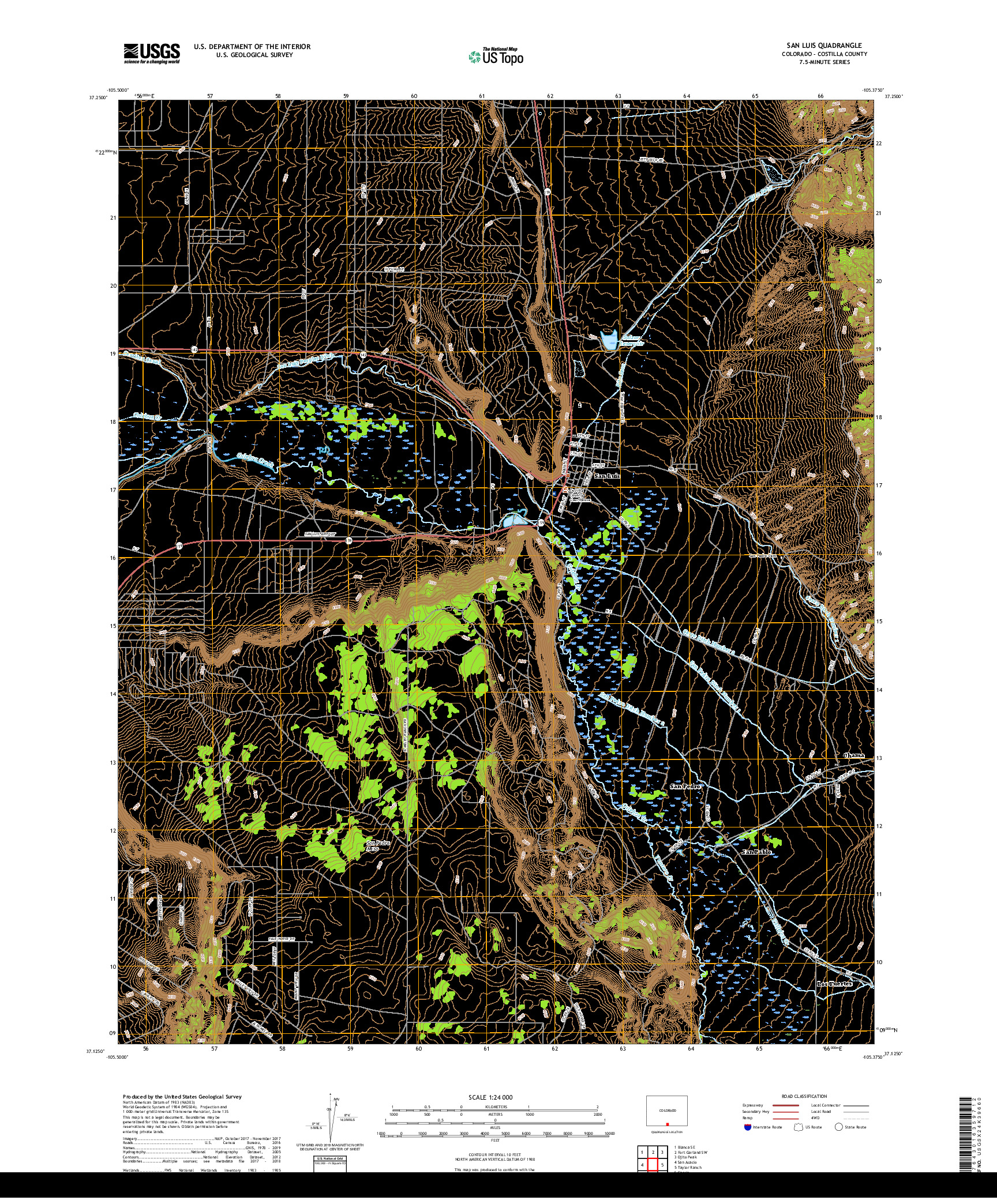 USGS US TOPO 7.5-MINUTE MAP FOR SAN LUIS, CO 2019