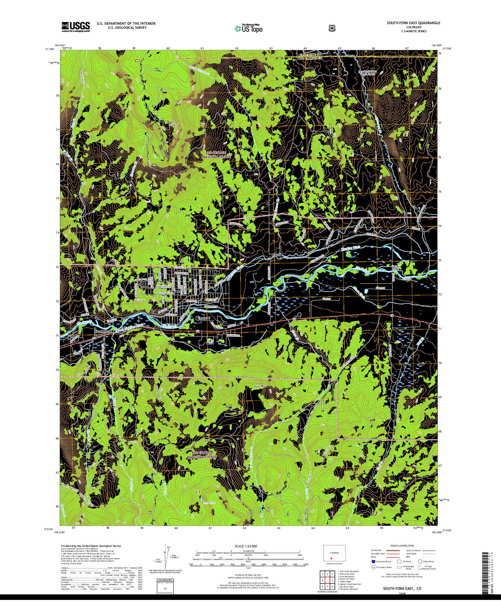 USGS US TOPO 7.5-MINUTE MAP FOR SOUTH FORK EAST, CO 2019