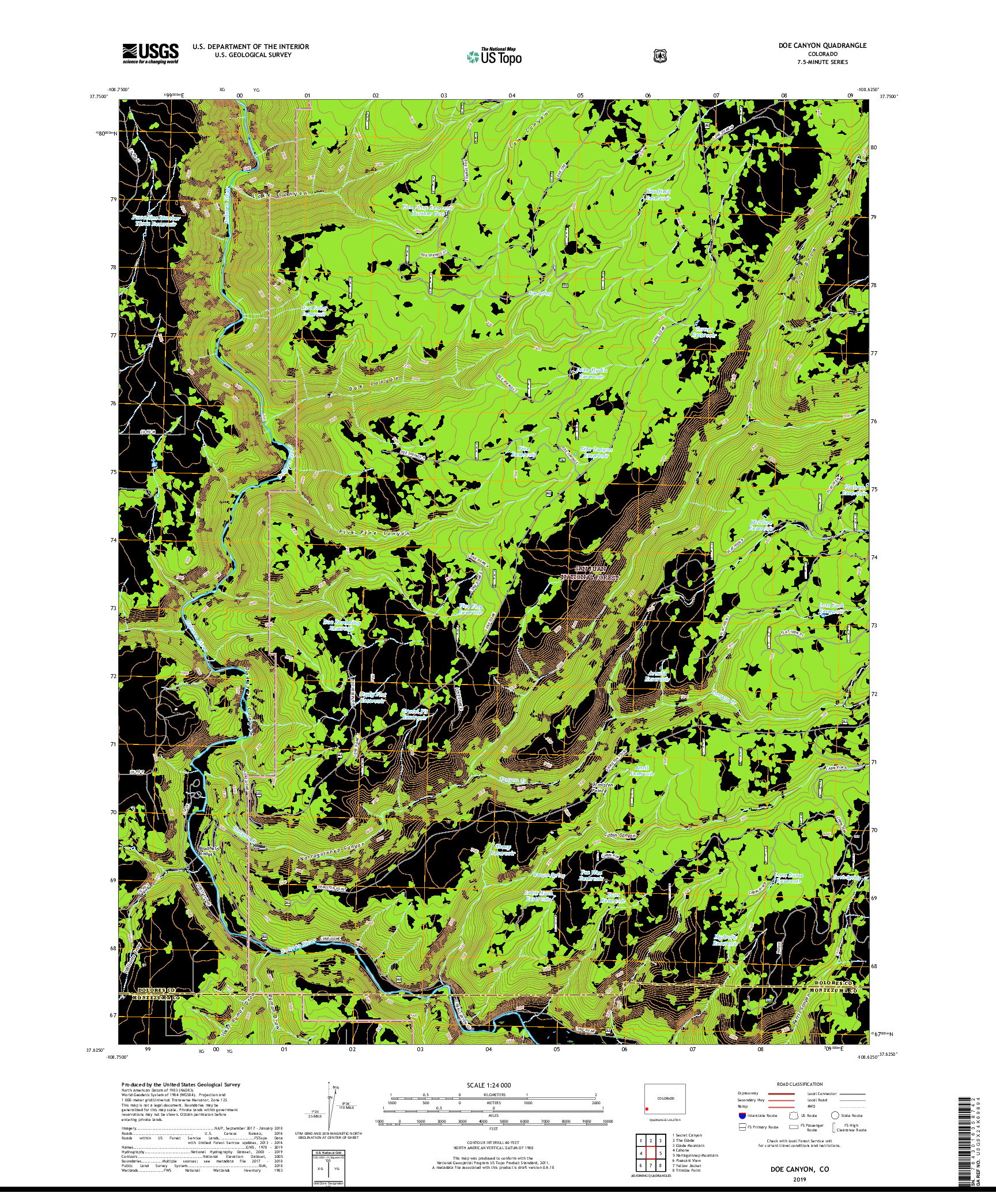 USGS US TOPO 7.5-MINUTE MAP FOR DOE CANYON, CO 2019