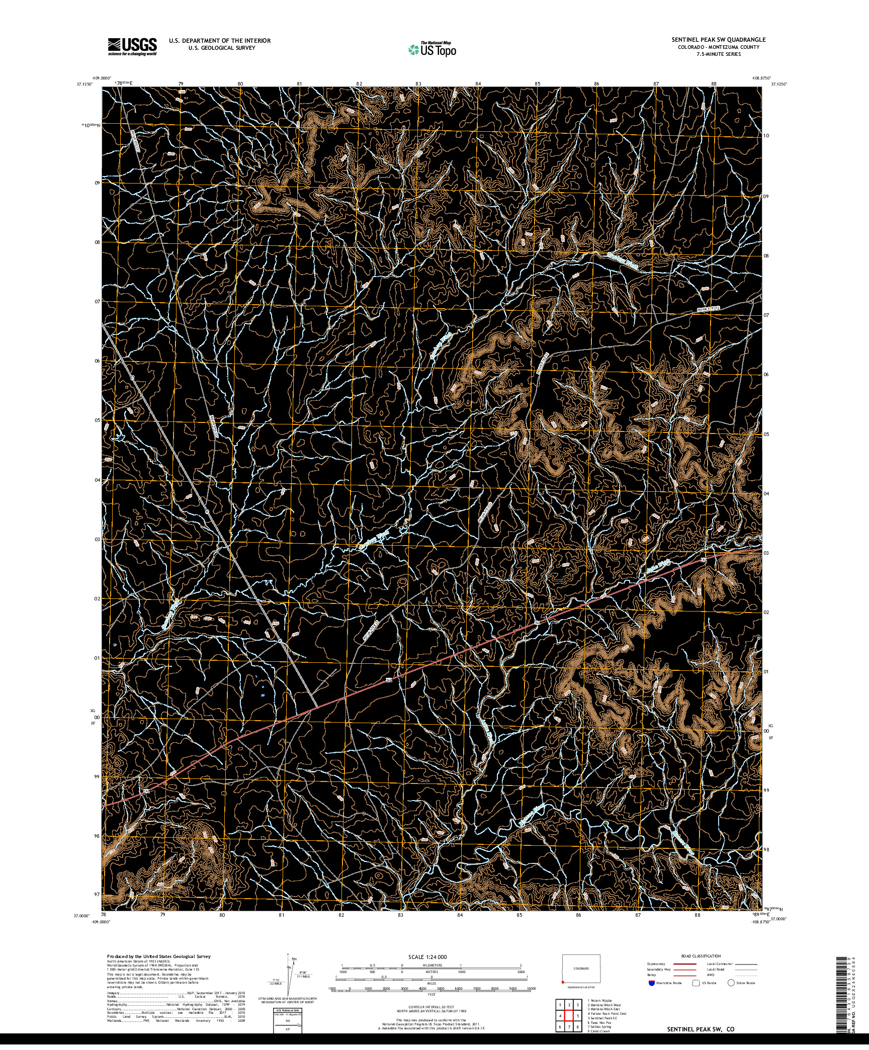 USGS US TOPO 7.5-MINUTE MAP FOR SENTINEL PEAK SW, CO 2019