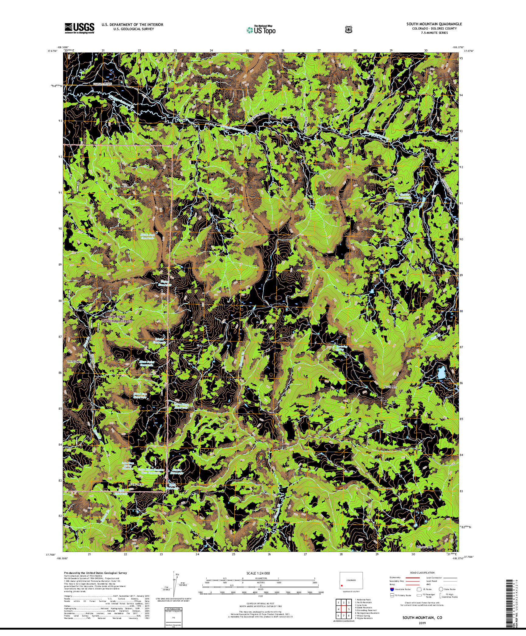 USGS US TOPO 7.5-MINUTE MAP FOR SOUTH MOUNTAIN, CO 2019