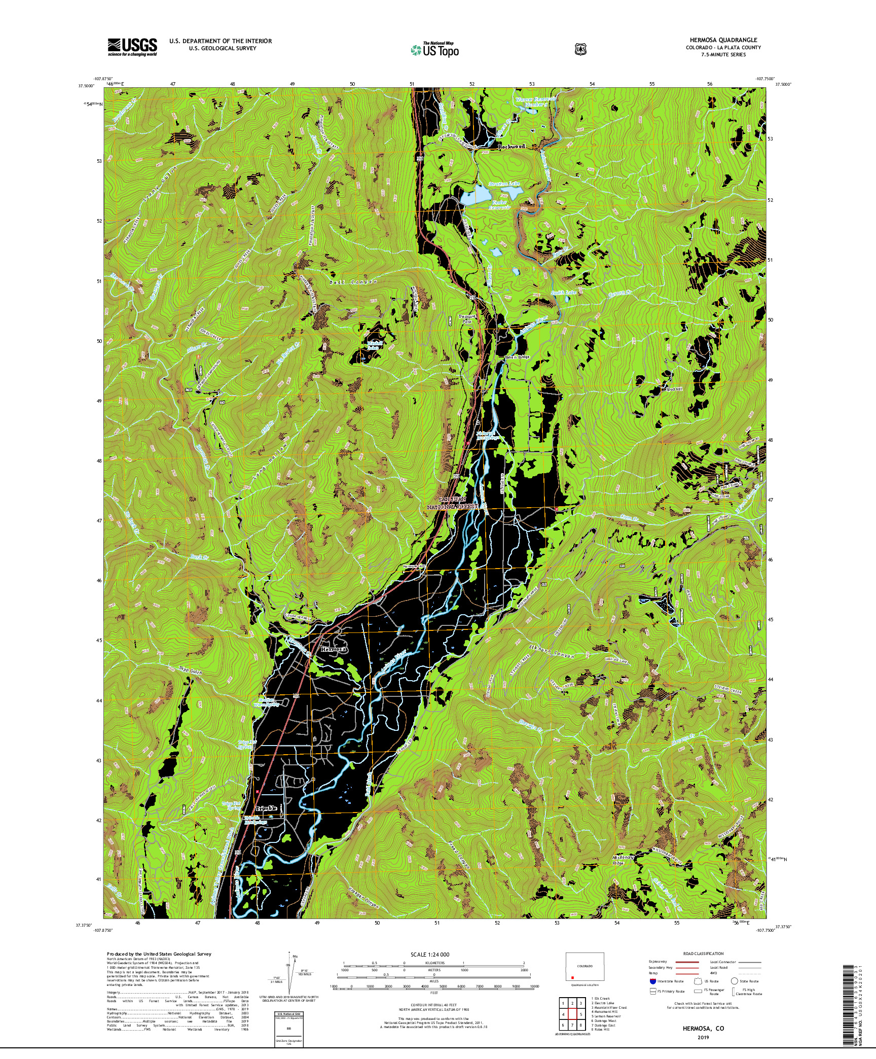 USGS US TOPO 7.5-MINUTE MAP FOR HERMOSA, CO 2019