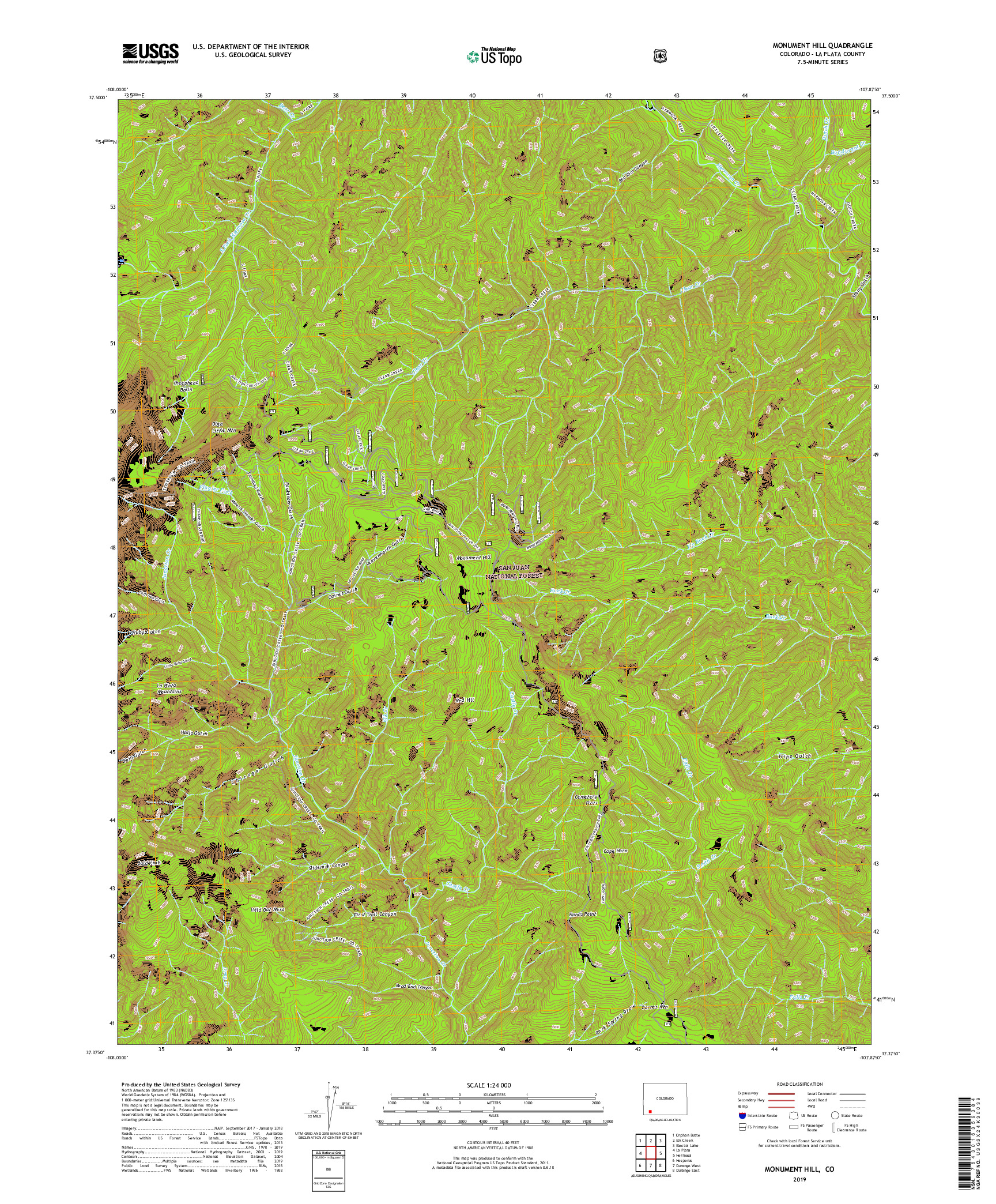 USGS US TOPO 7.5-MINUTE MAP FOR MONUMENT HILL, CO 2019