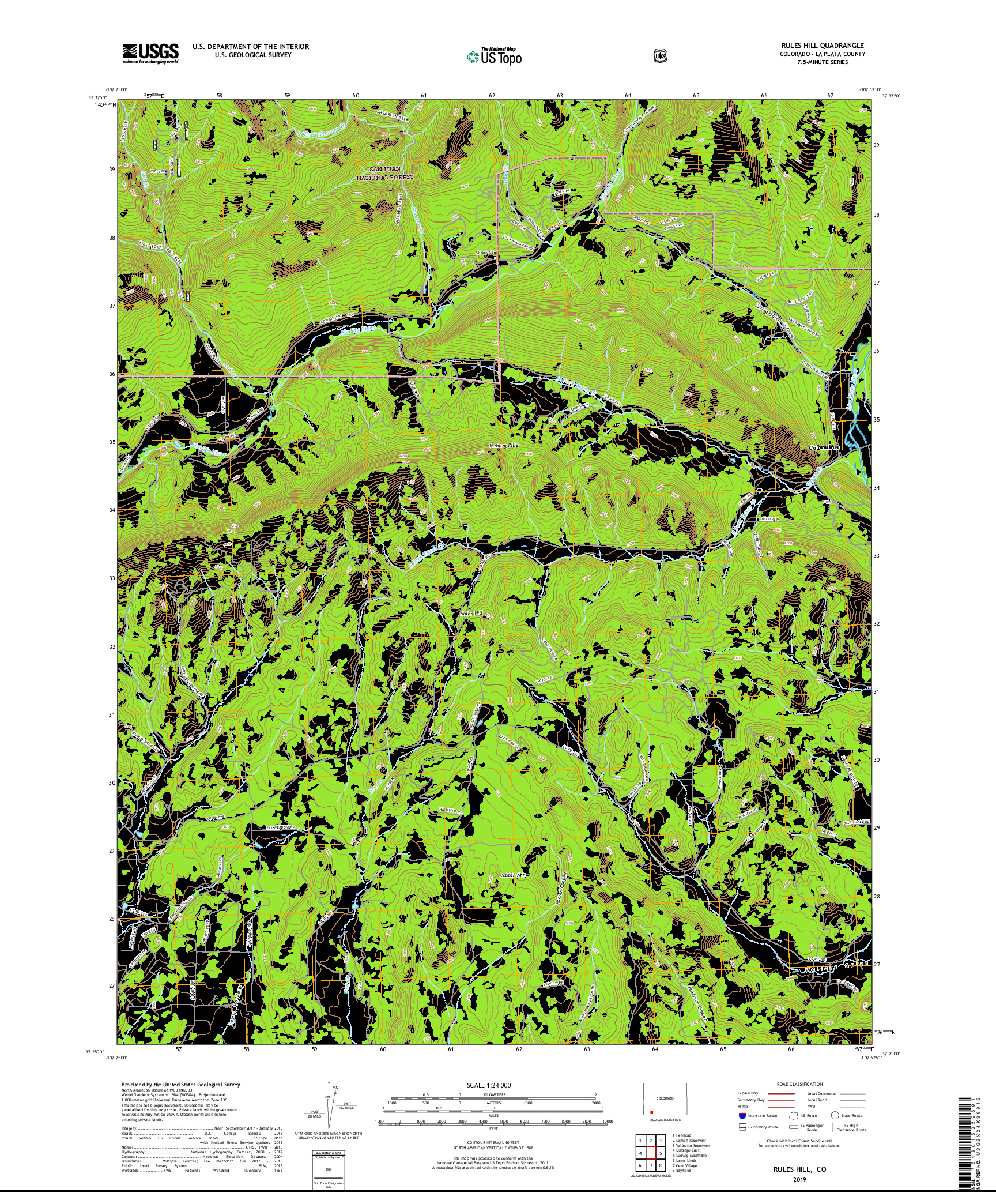 USGS US TOPO 7.5-MINUTE MAP FOR RULES HILL, CO 2019