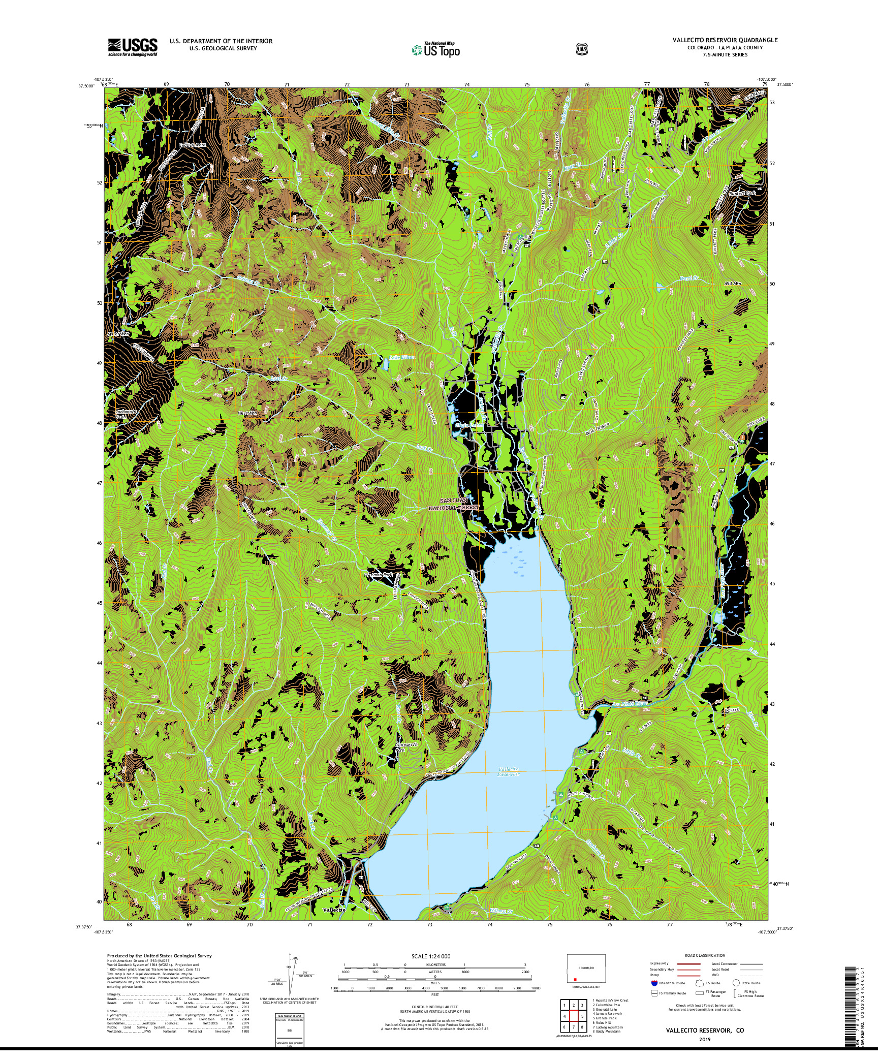 USGS US TOPO 7.5-MINUTE MAP FOR VALLECITO RESERVOIR, CO 2019